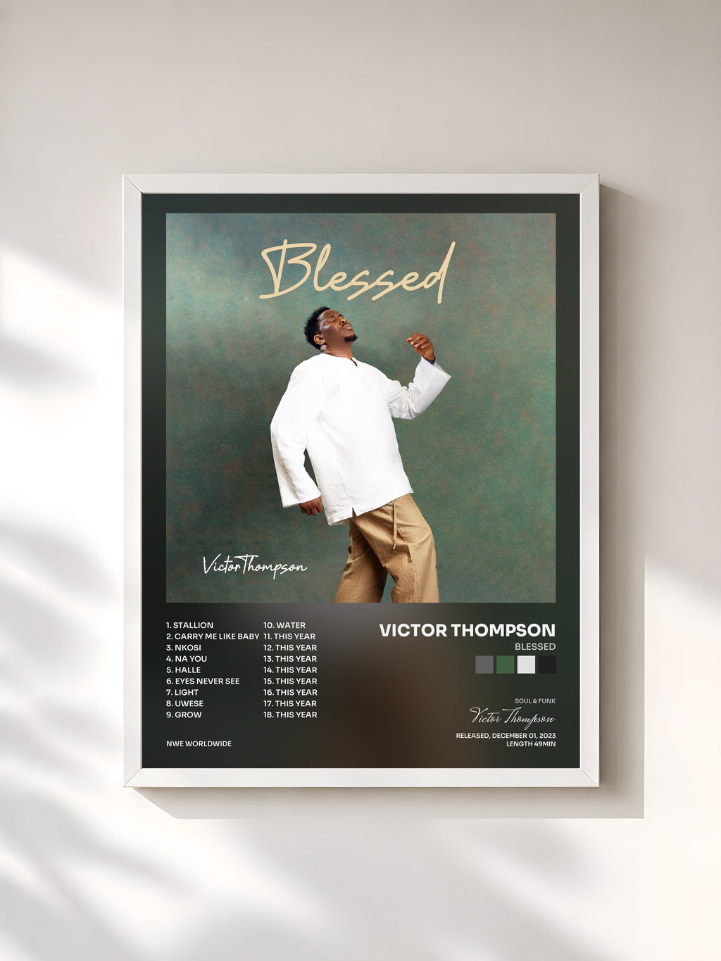 #blanc Blessed by Victor Thompson as a framed art print, white frame, printed and framed in France