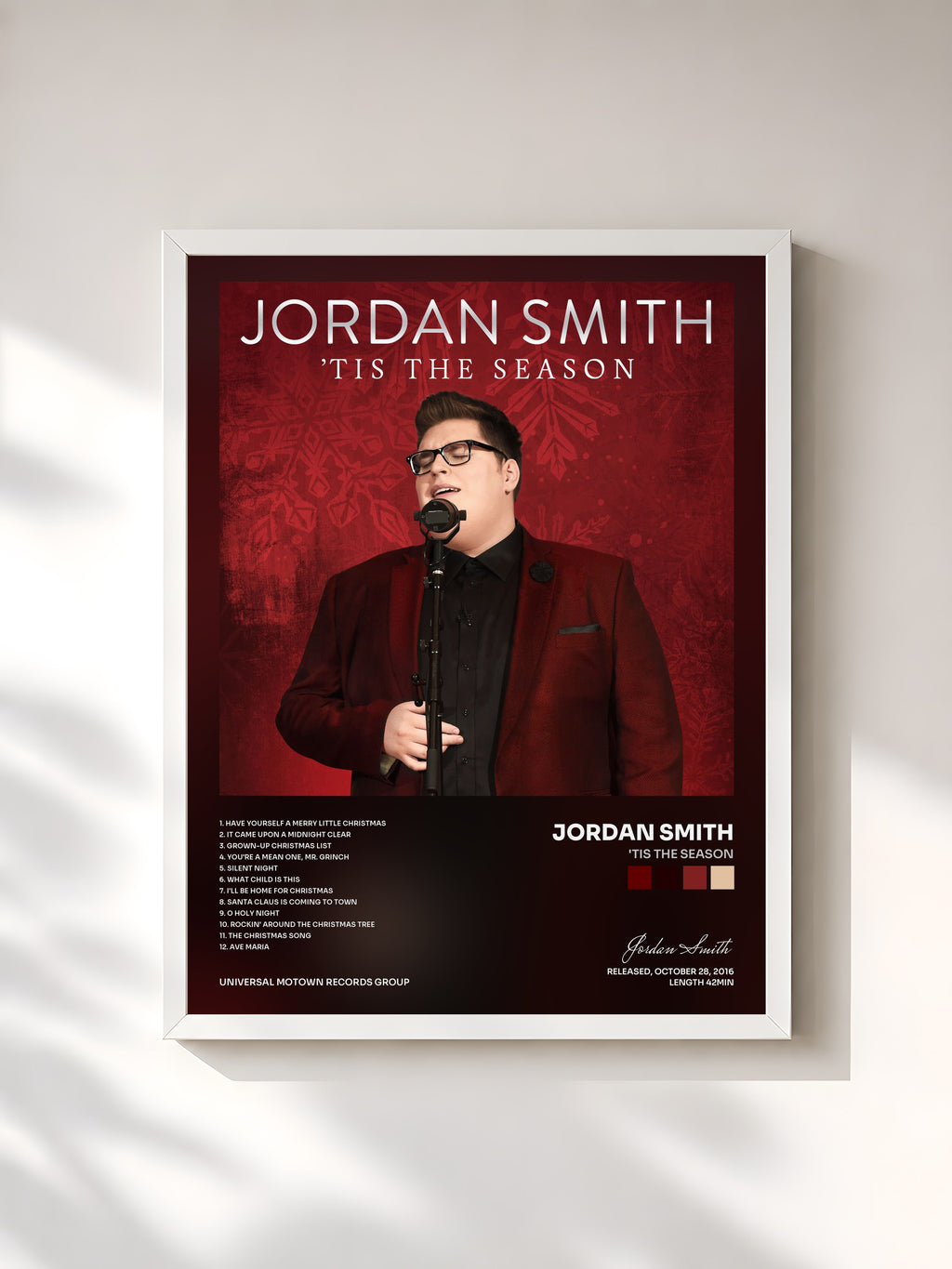#blanc Tableau de l'album 'Tis The Season de Jordan Smith, cadre blanc, imprimé et encadré en France