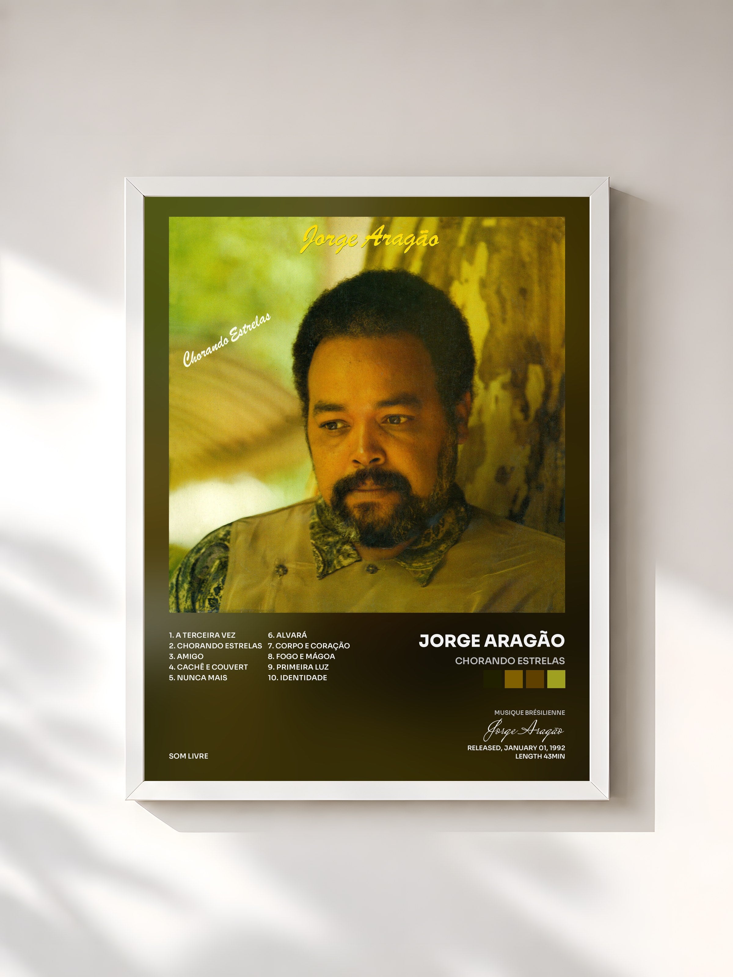 #blanc Tableau de l'album Chorando Estrelas de Jorge Aragão, cadre blanc, imprimé et encadré en France