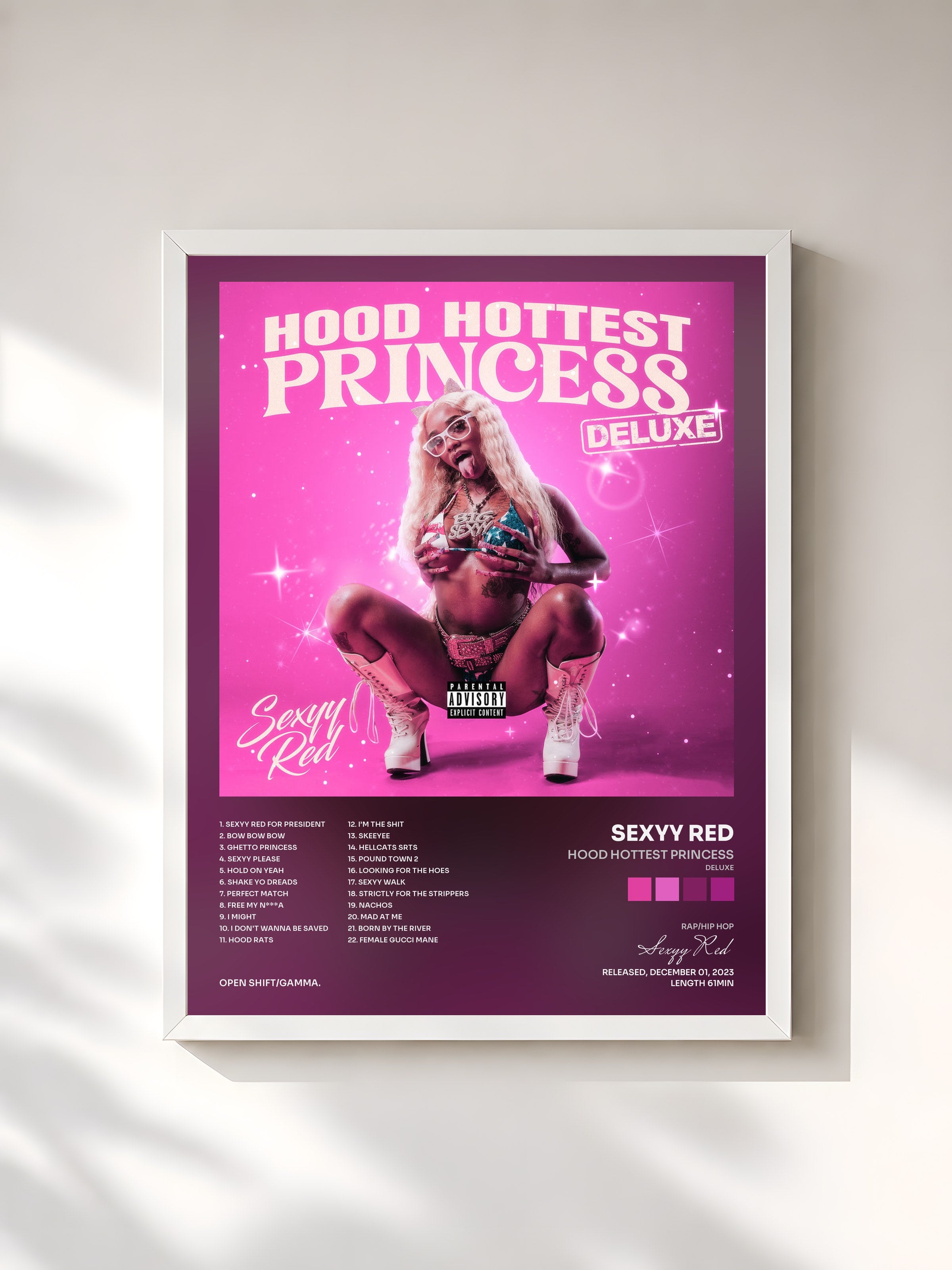 #blanc Tableau de l'album Hood Hottest Princess (Deluxe) de Sexyy Red, cadre blanc, imprimé et encadré en France