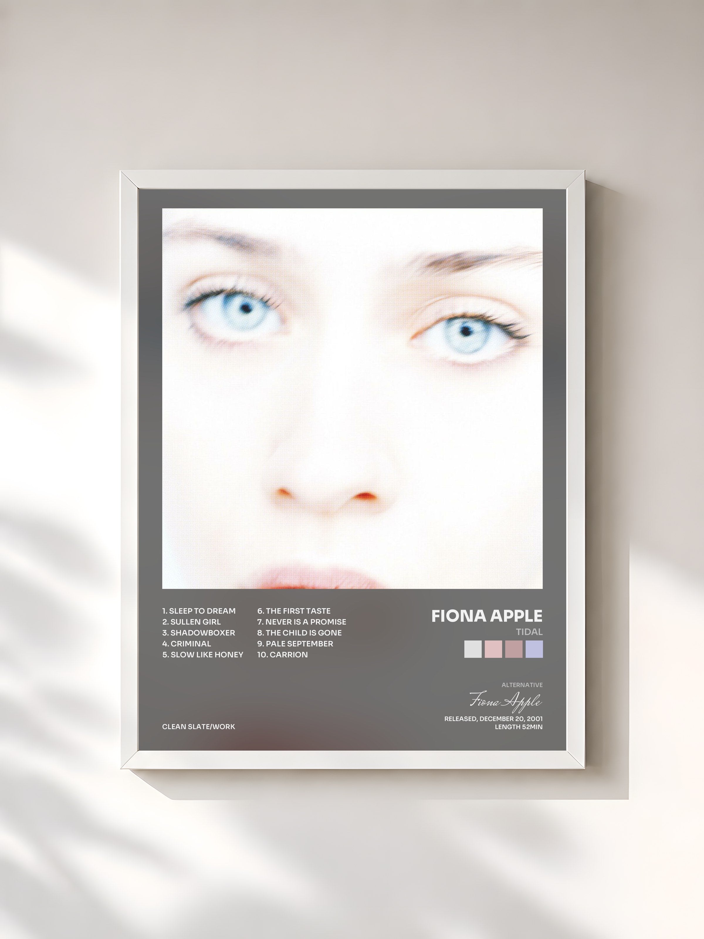 #blanc Tableau de l'album Tidal de Fiona Apple, cadre blanc, imprimé et encadré en France