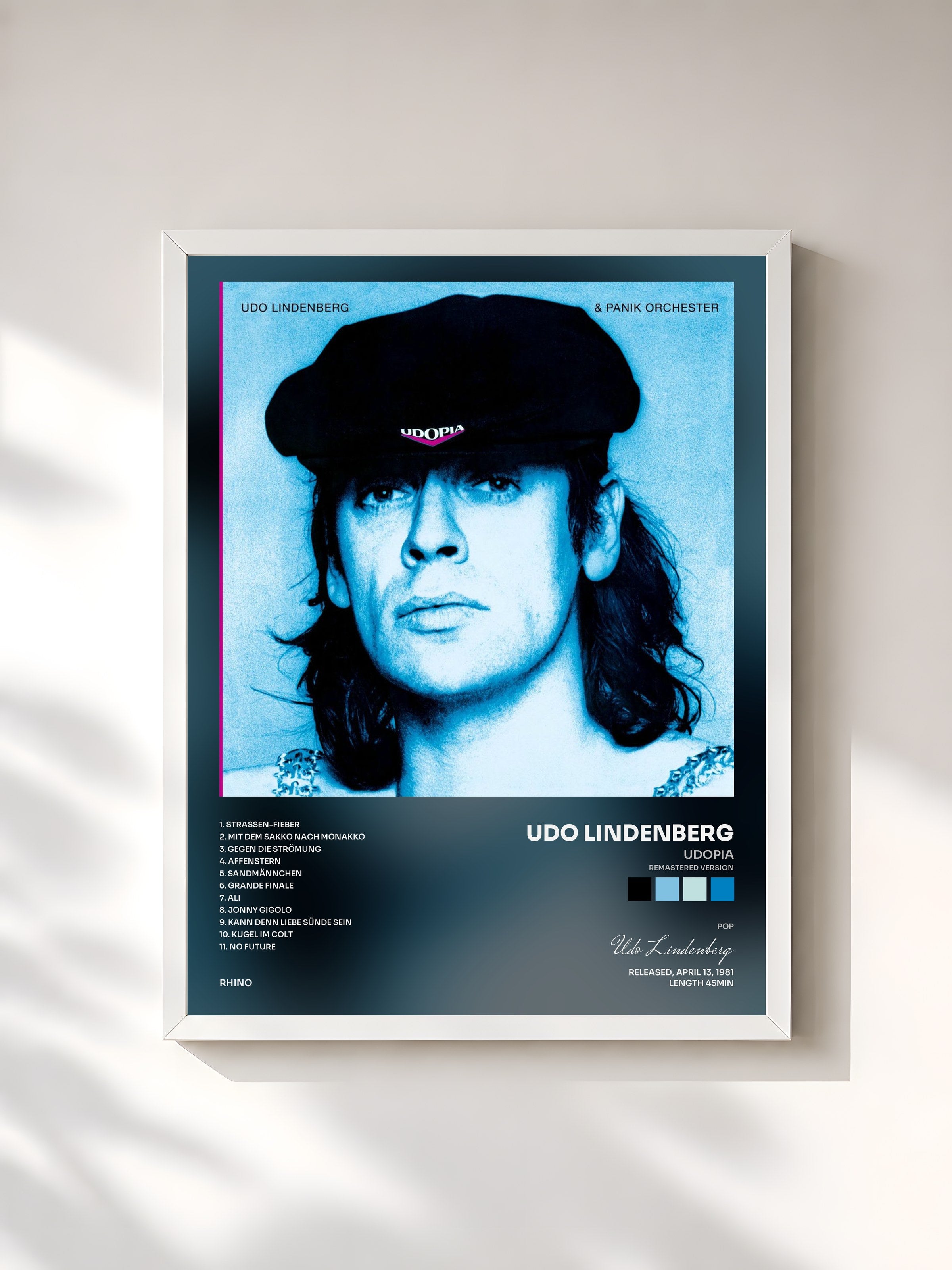 #blanc Tableau de l'album Udopia (Remastered Version) de Udo Lindenberg, cadre blanc, imprimé et encadré en France