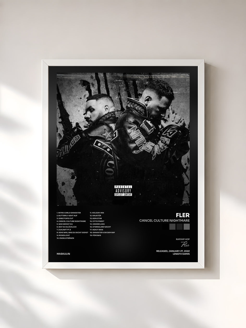 #blanc Tableau de l'album CANCEL CULTURE NIGHTMARE de Fler, cadre blanc, imprimé et encadré en France