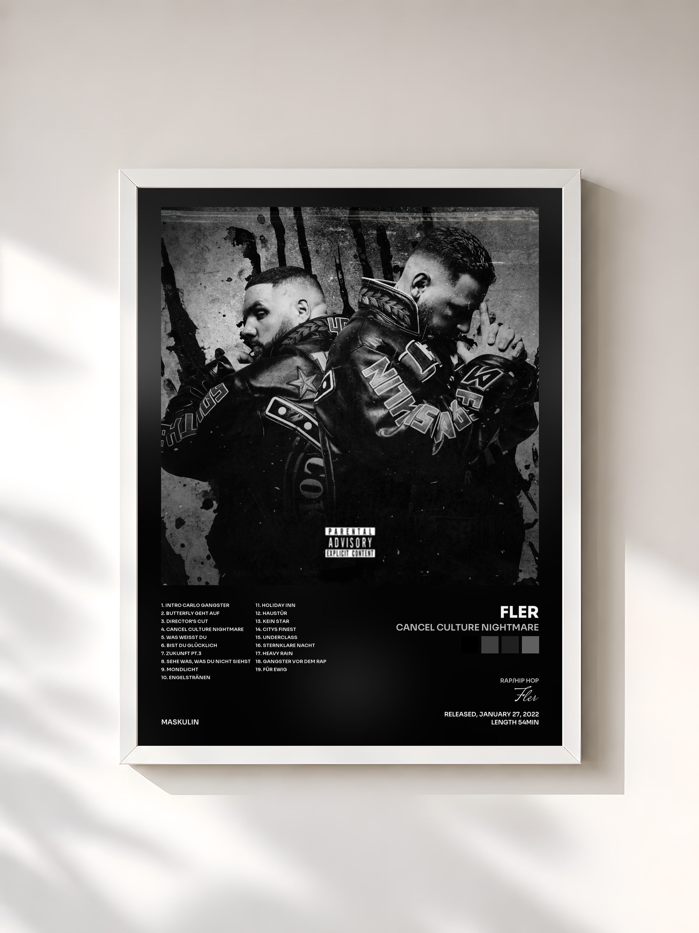 #blanc Tableau de l'album CANCEL CULTURE NIGHTMARE de Fler, cadre blanc, imprimé et encadré en France