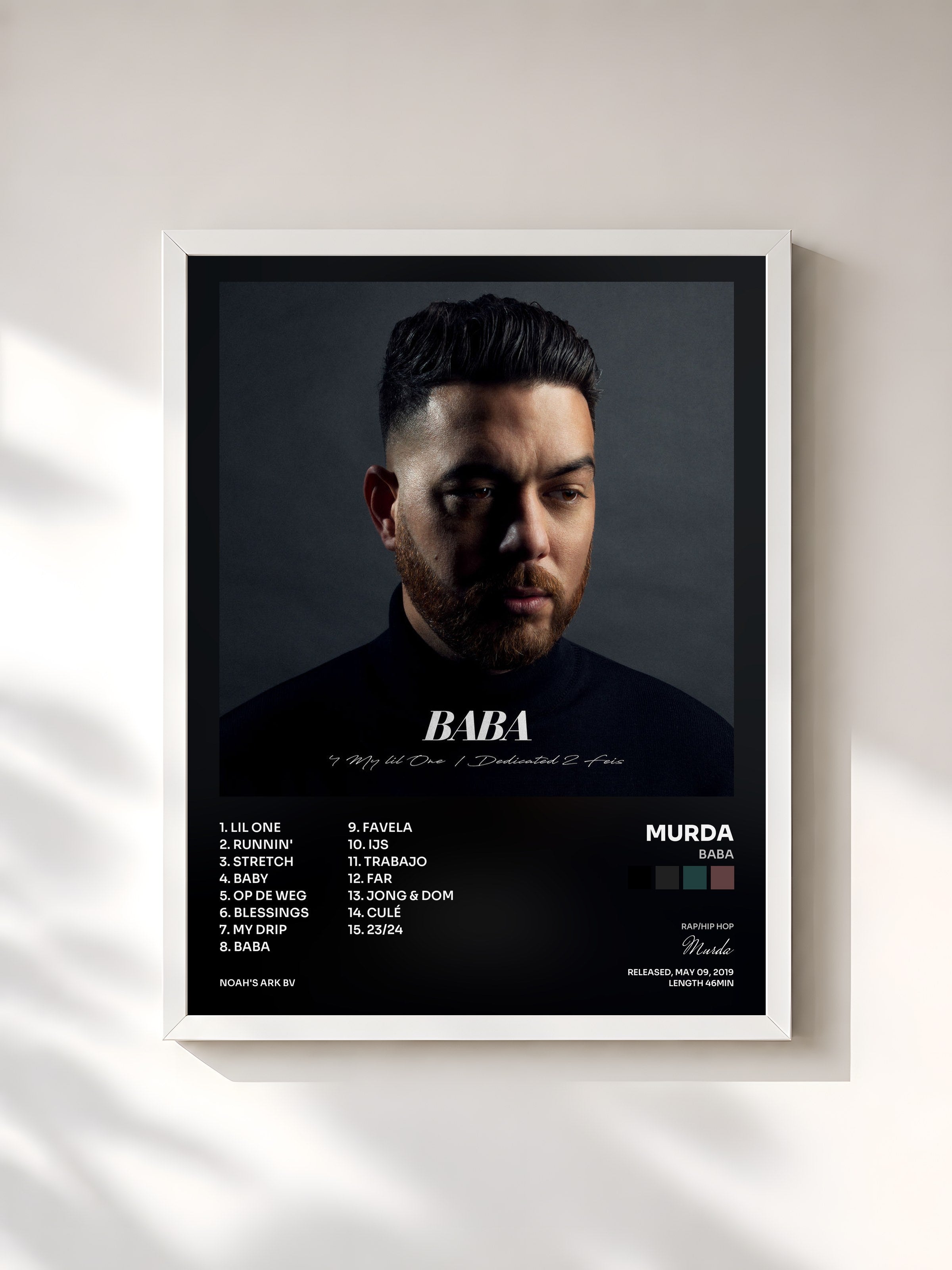 #blanc Tableau de l'album BABA de Murda, cadre blanc, imprimé et encadré en France