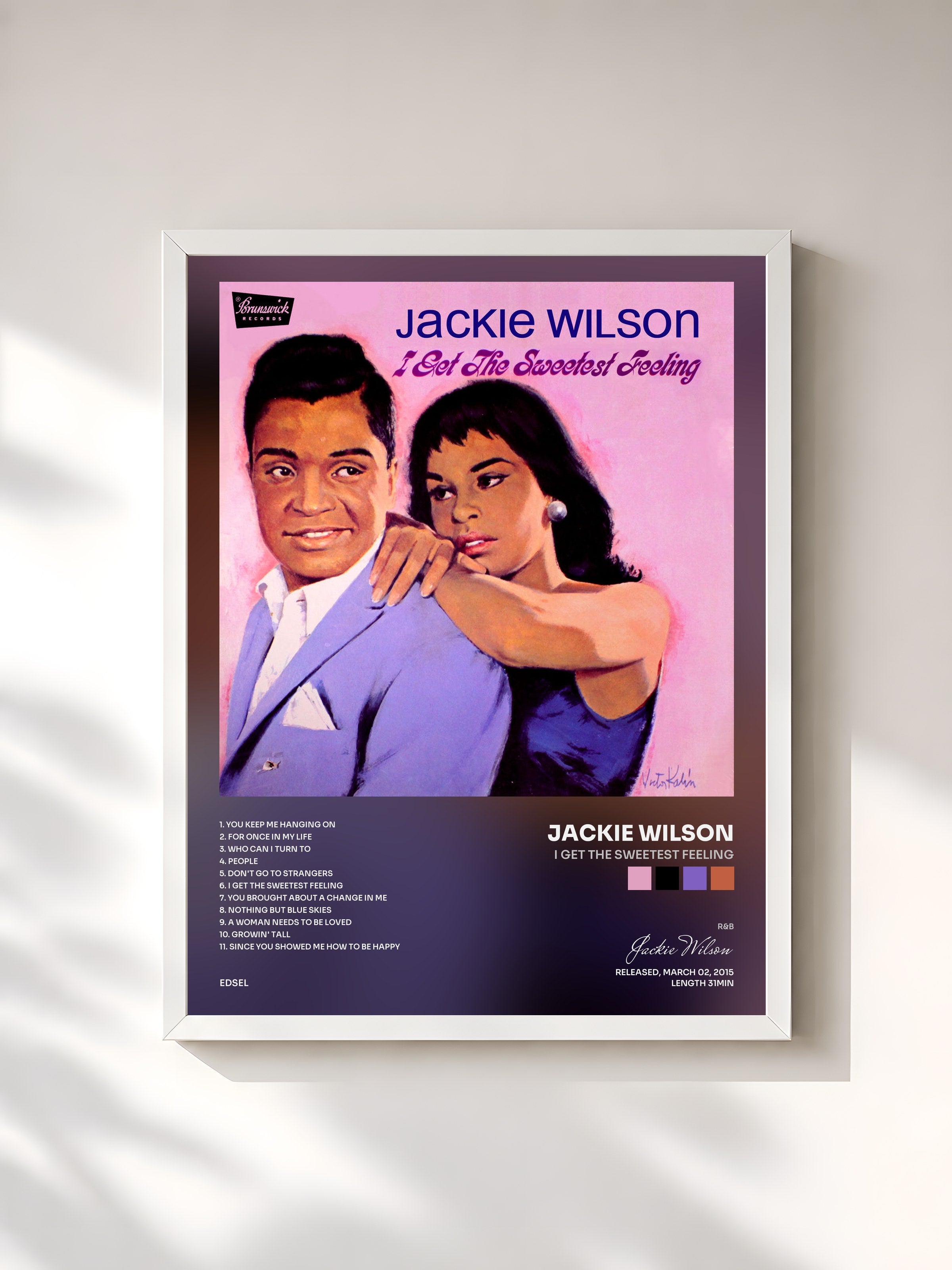 #blanc Tableau de l'album I Get the Sweetest Feeling de Jackie Wilson, cadre blanc, imprimé et encadré en France