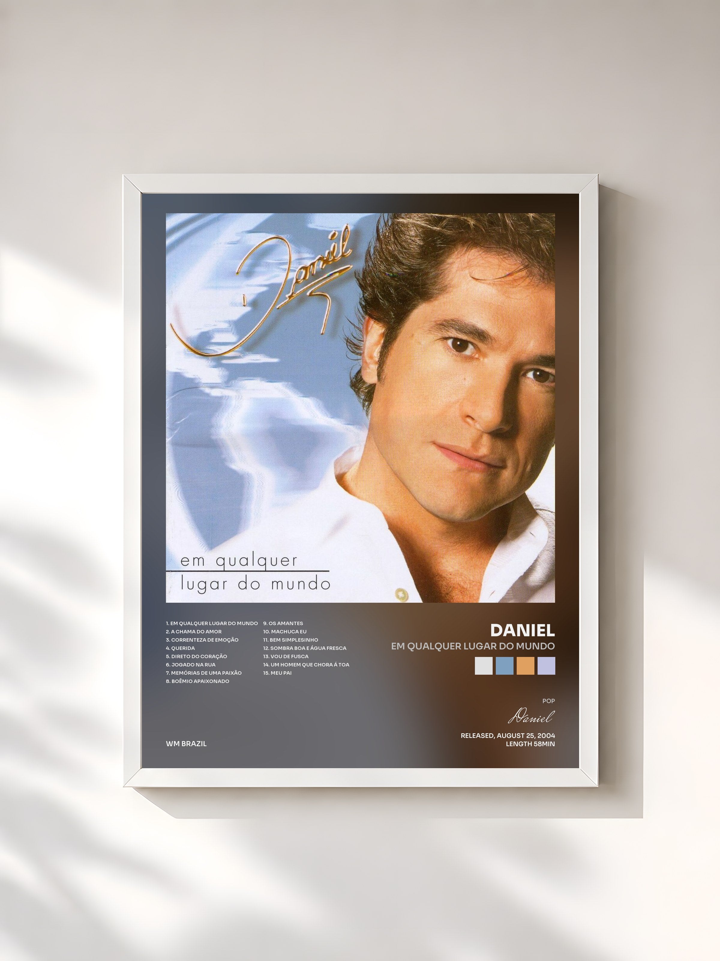#blanc Tableau de l'album Em Qualquer Lugar do Mundo de Daniel, cadre blanc, imprimé et encadré en France