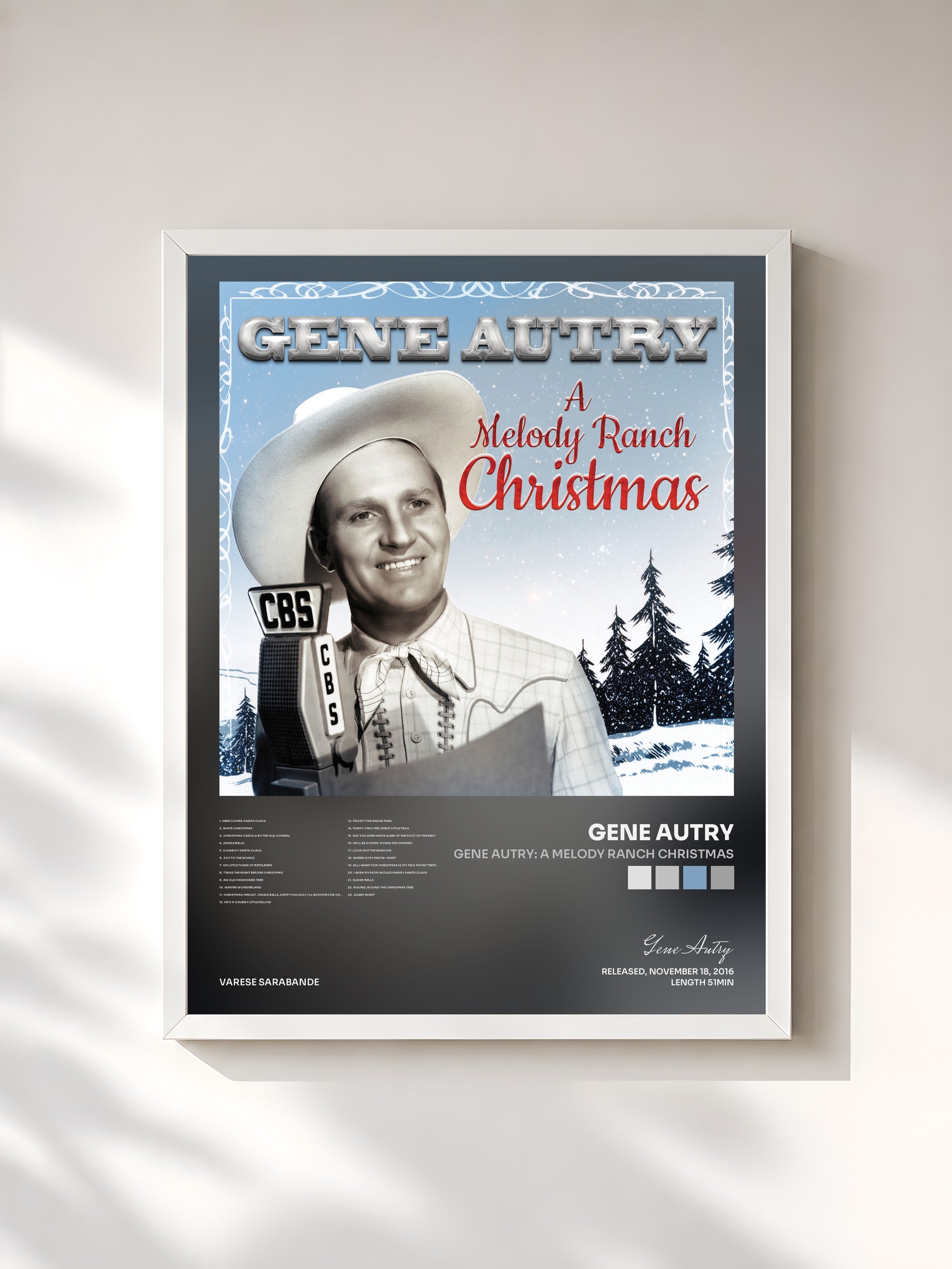 #blanc Tableau de l'album Gene Autry: A Melody Ranch Christmas de Gene Autry, cadre blanc, imprimé et encadré en France
