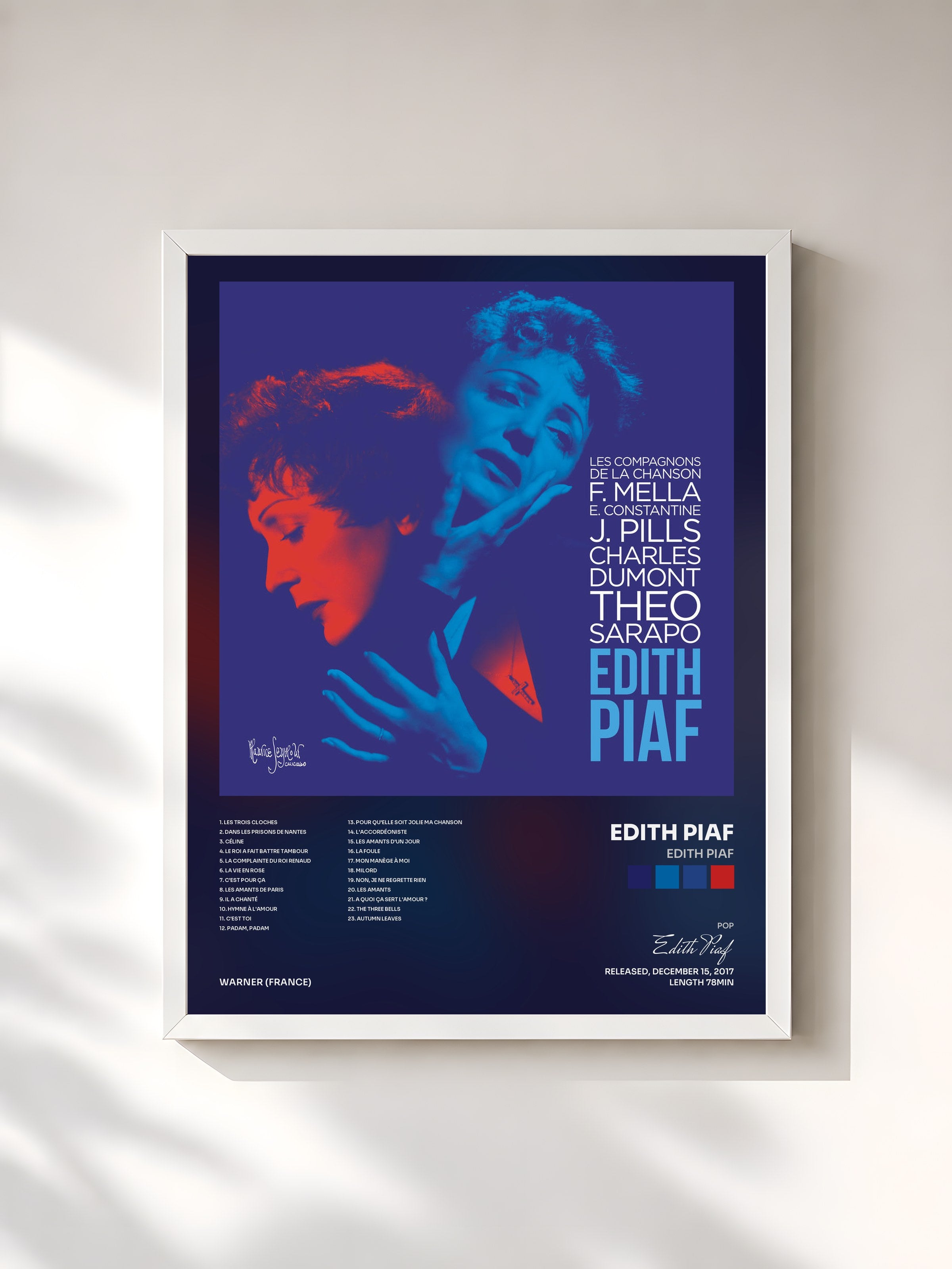 #blanc Tableau de l'album Edith Piaf de Edith Piaf, cadre blanc, imprimé et encadré en France