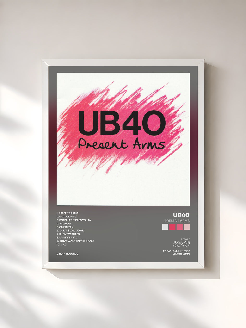 #blanc Tableau de l'album Present Arms de UB40, cadre blanc, imprimé et encadré en France