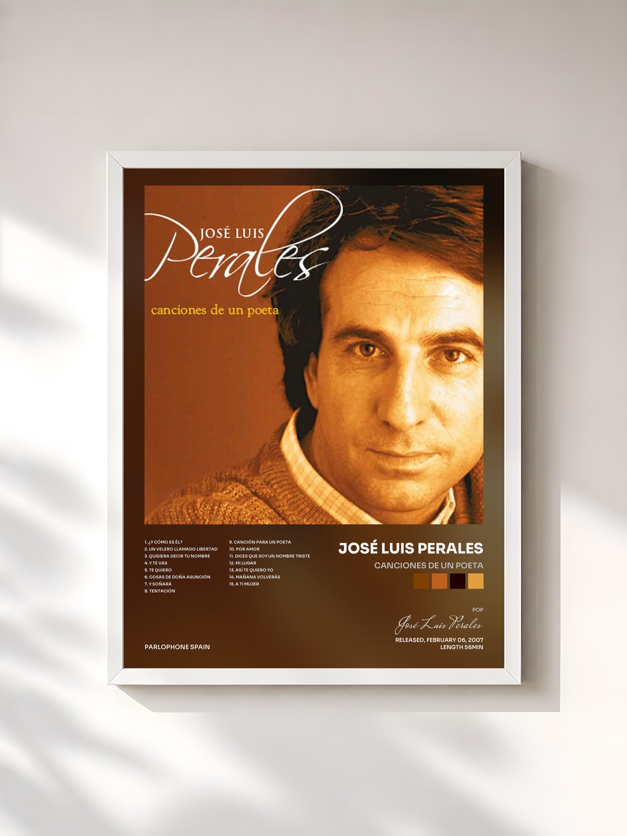 #blanc Tableau de l'album Canciones De Un Poeta de José Luis Perales, cadre blanc, imprimé et encadré en France