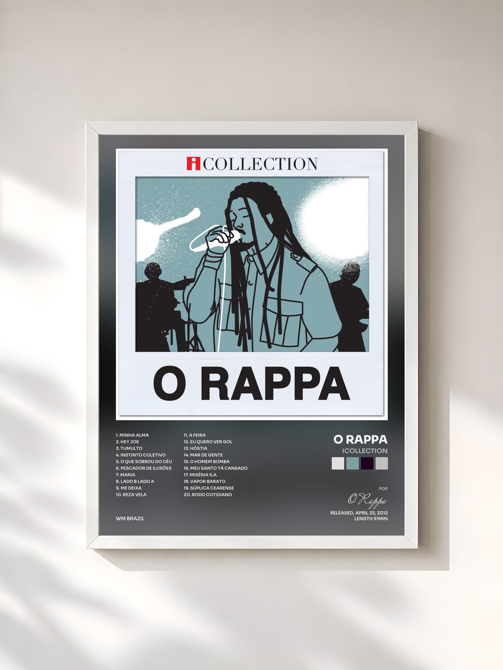 #blanc Tableau de l'album iCollection de O Rappa, cadre blanc, imprimé et encadré en France