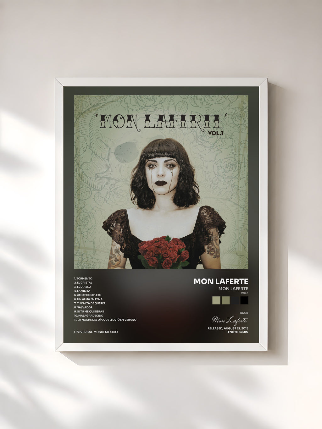 #blanc Tableau de l'album Mon Laferte (Vol. 1) de Mon Laferte, cadre blanc, imprimé et encadré en France