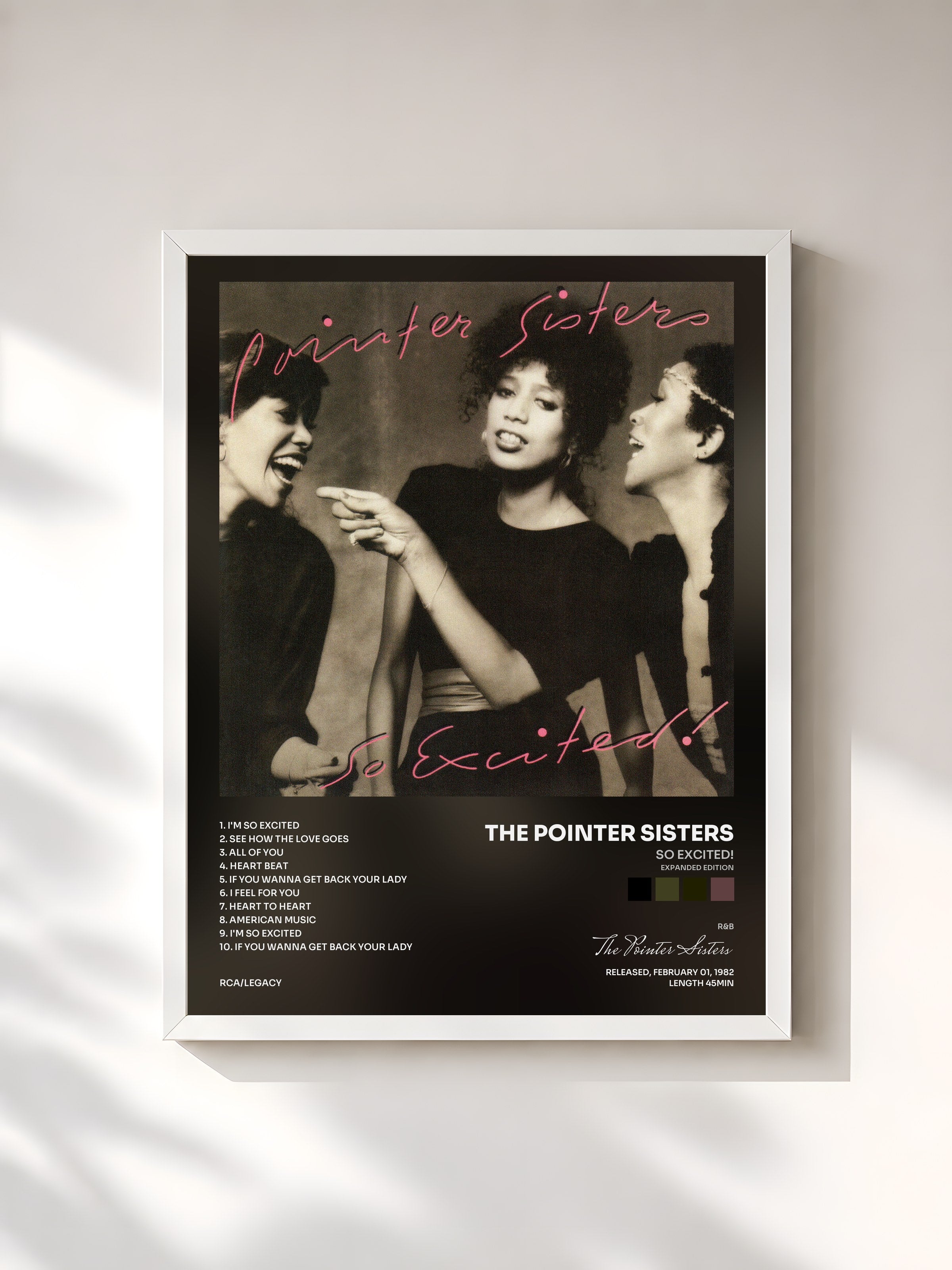 #blanc Tableau de l'album So Excited! (Expanded Edition) de The Pointer Sisters, cadre blanc, imprimé et encadré en France