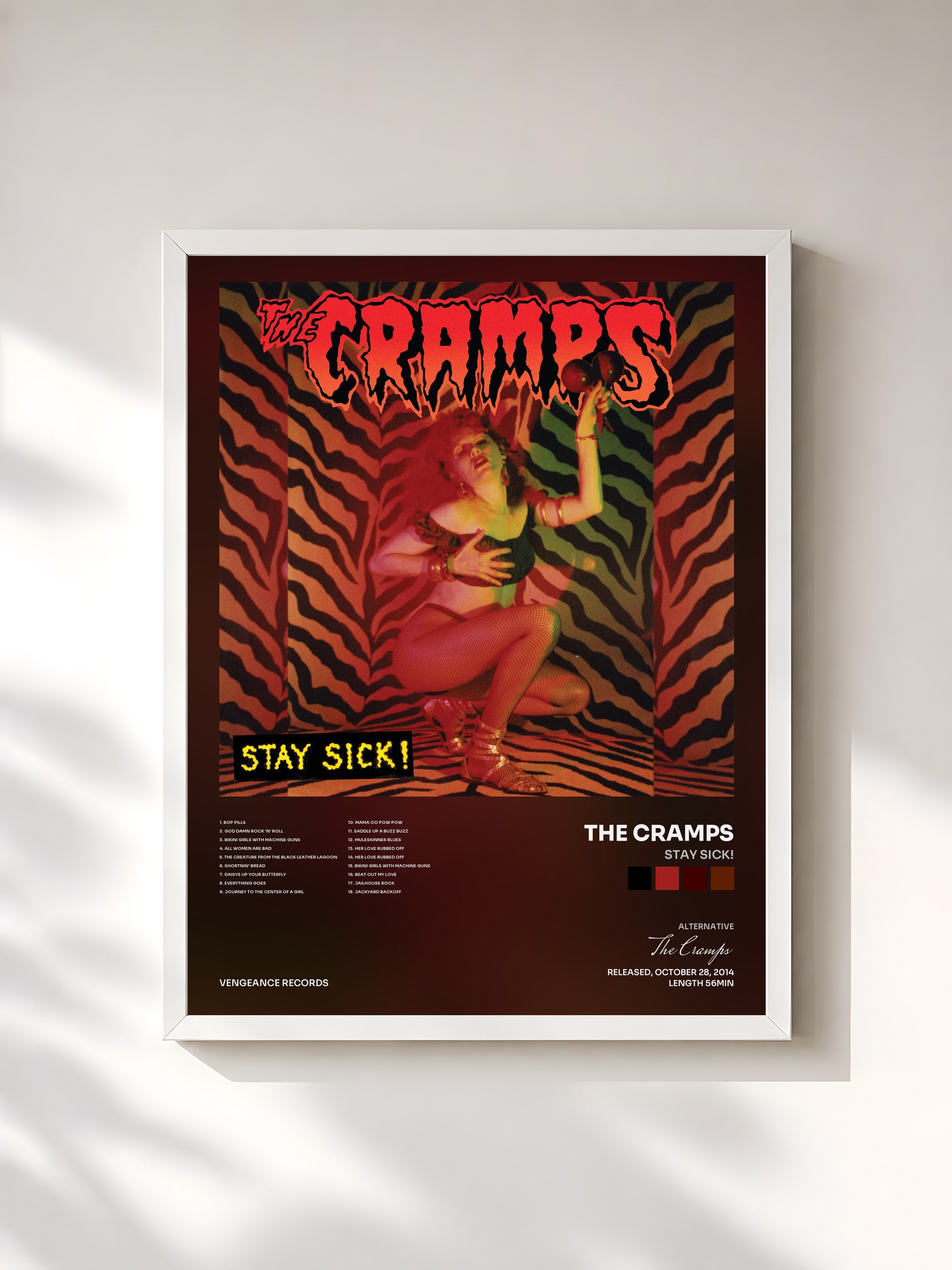 #blanc Tableau de l'album Stay Sick! de The Cramps, cadre blanc, imprimé et encadré en France