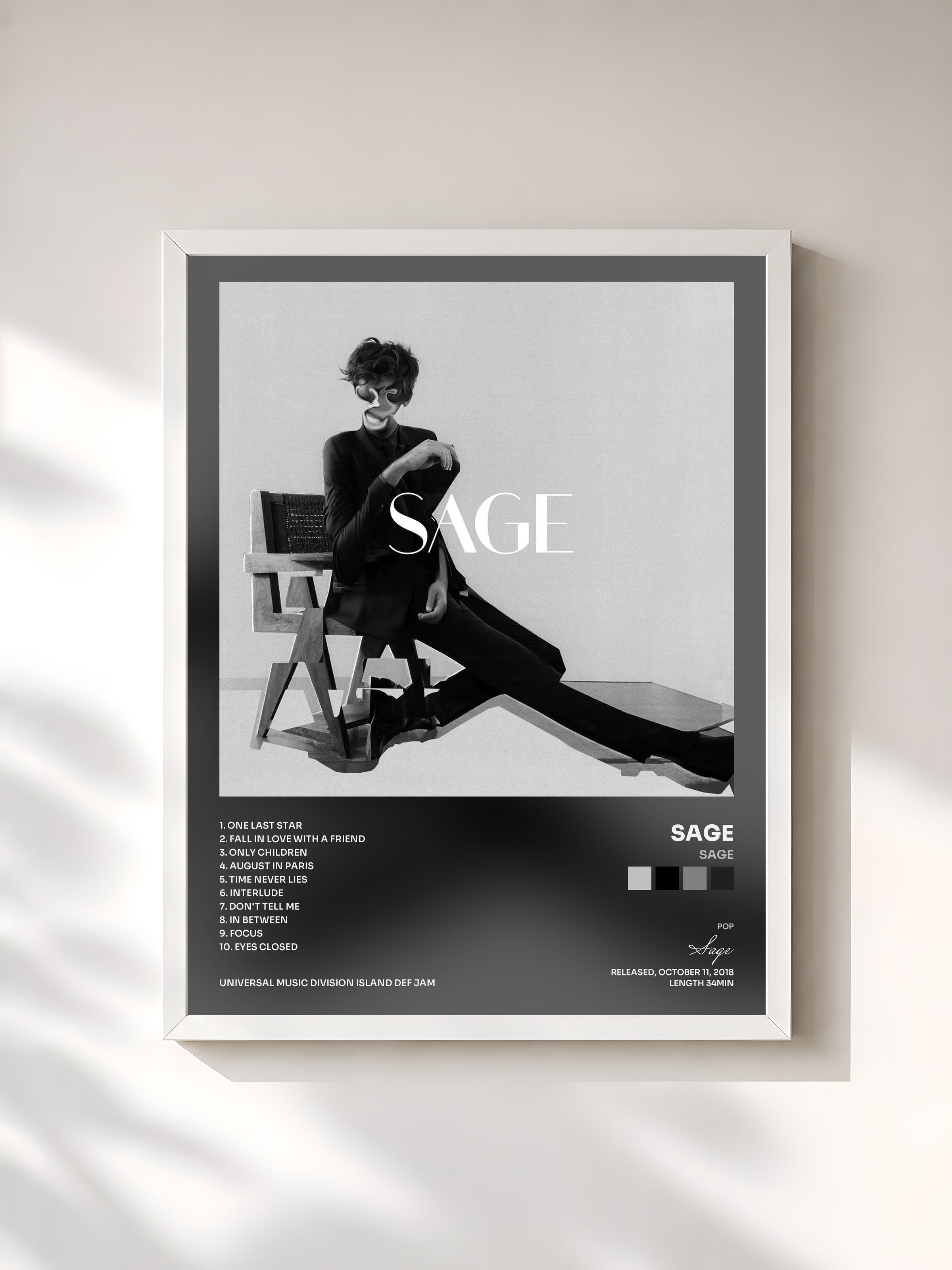 #blanc Tableau de l'album Sage de Sage, cadre blanc, imprimé et encadré en France