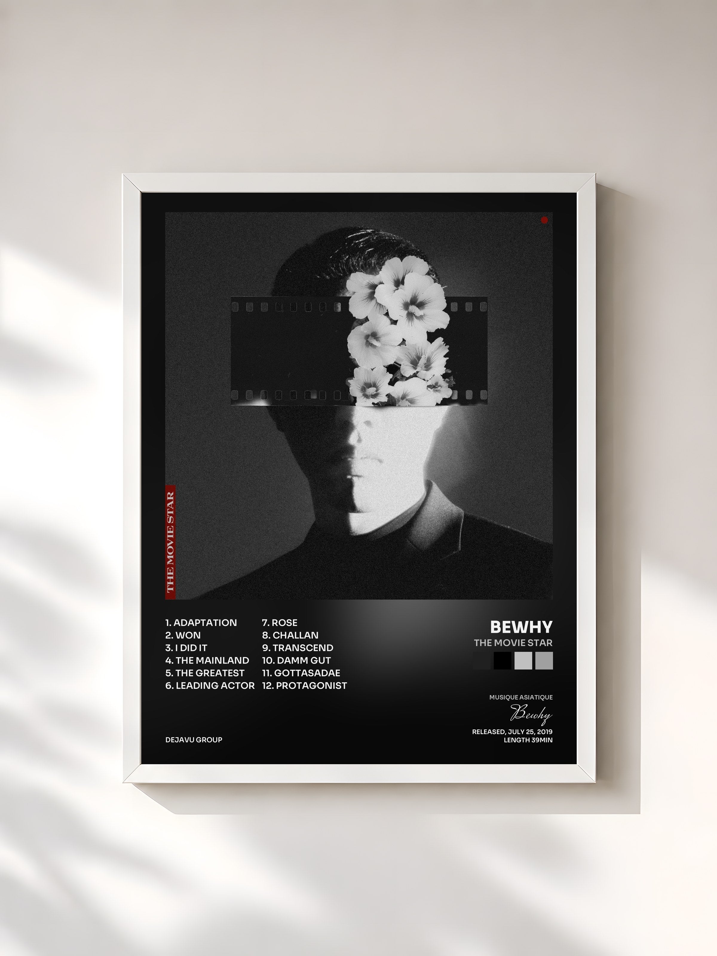 #blanc Tableau de l'album The Movie Star de Bewhy, cadre blanc, imprimé et encadré en France