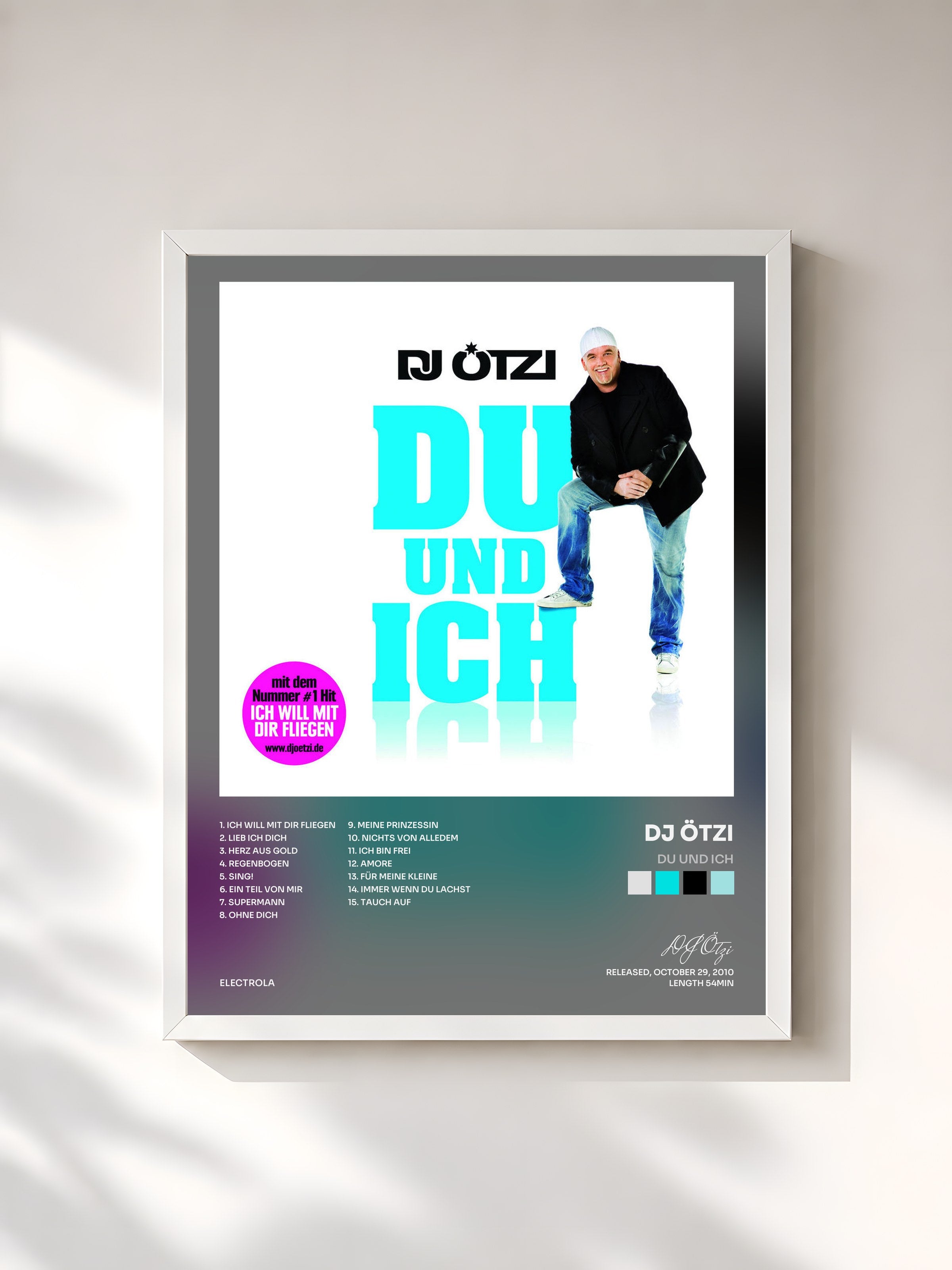 #blanc Tableau de l'album Du und ich de DJ Ötzi, cadre blanc, imprimé et encadré en France
