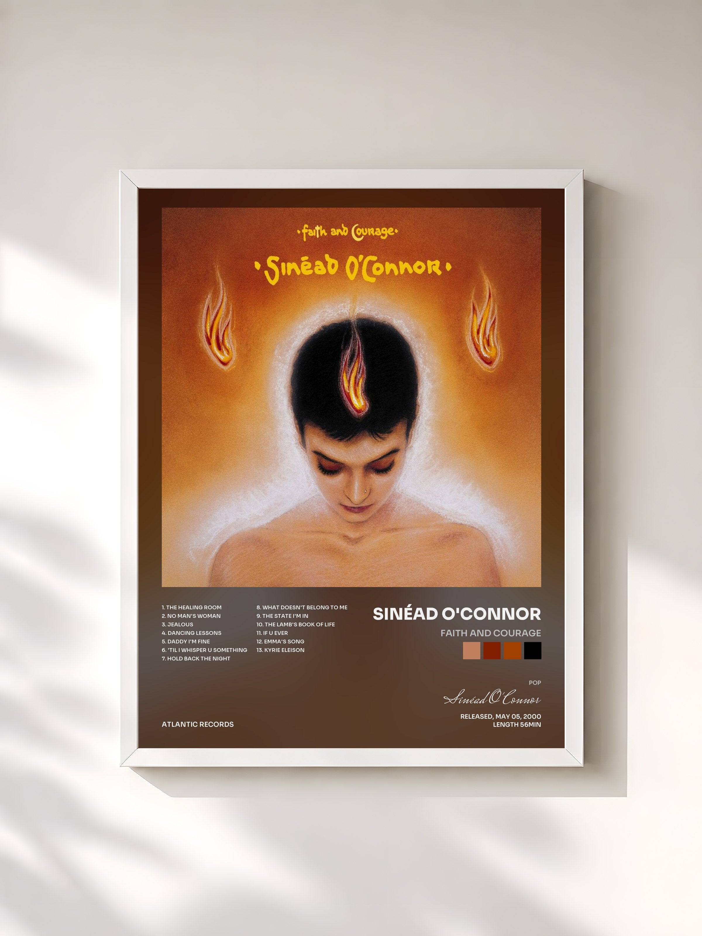 #blanc Tableau de l'album Faith and Courage de Sinéad O'Connor, cadre blanc, imprimé et encadré en France