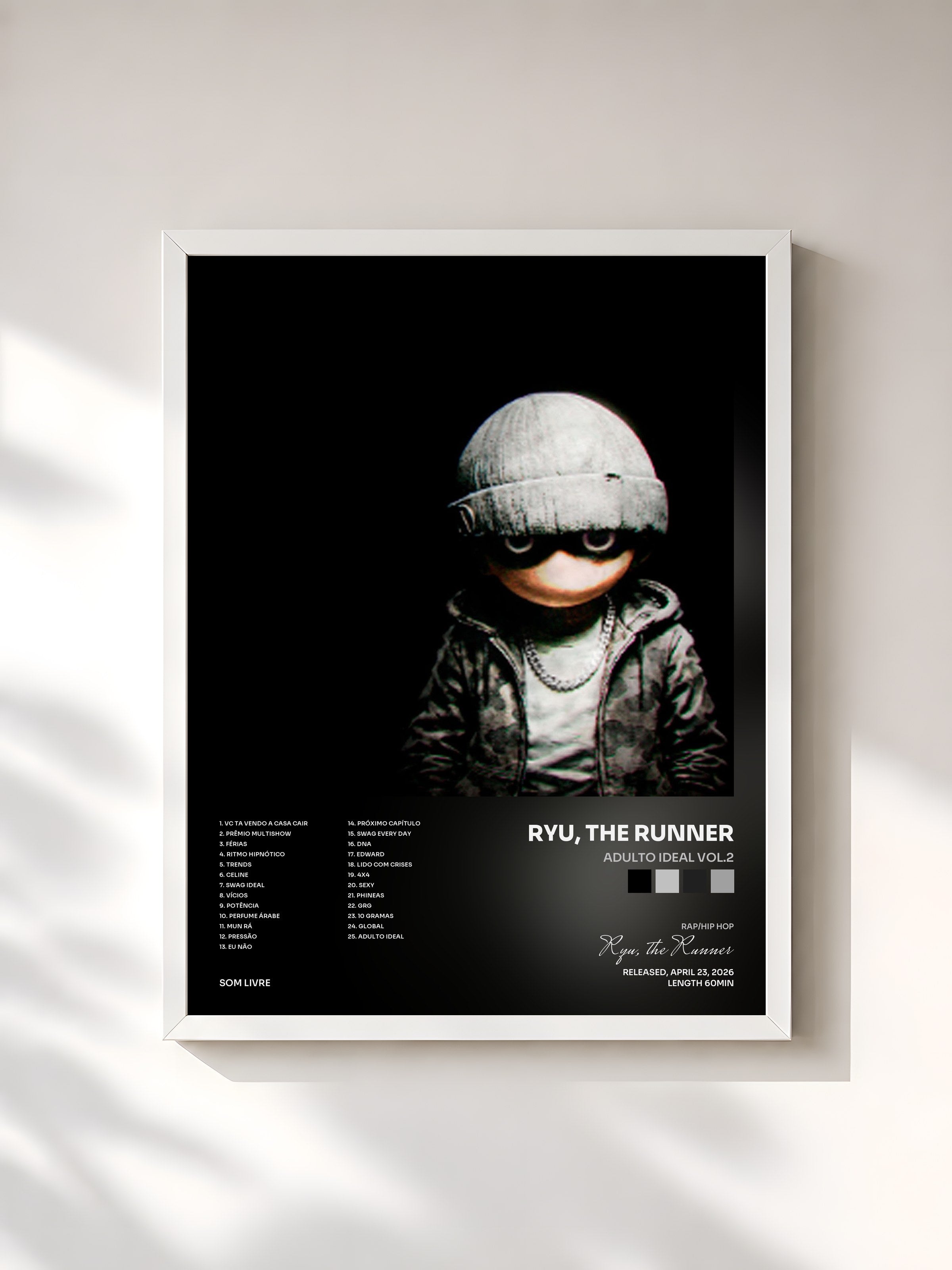 #blanc Tableau de l'album ADULTO IDEAL VOL.2 de Ryu, the Runner, cadre blanc, imprimé et encadré en France