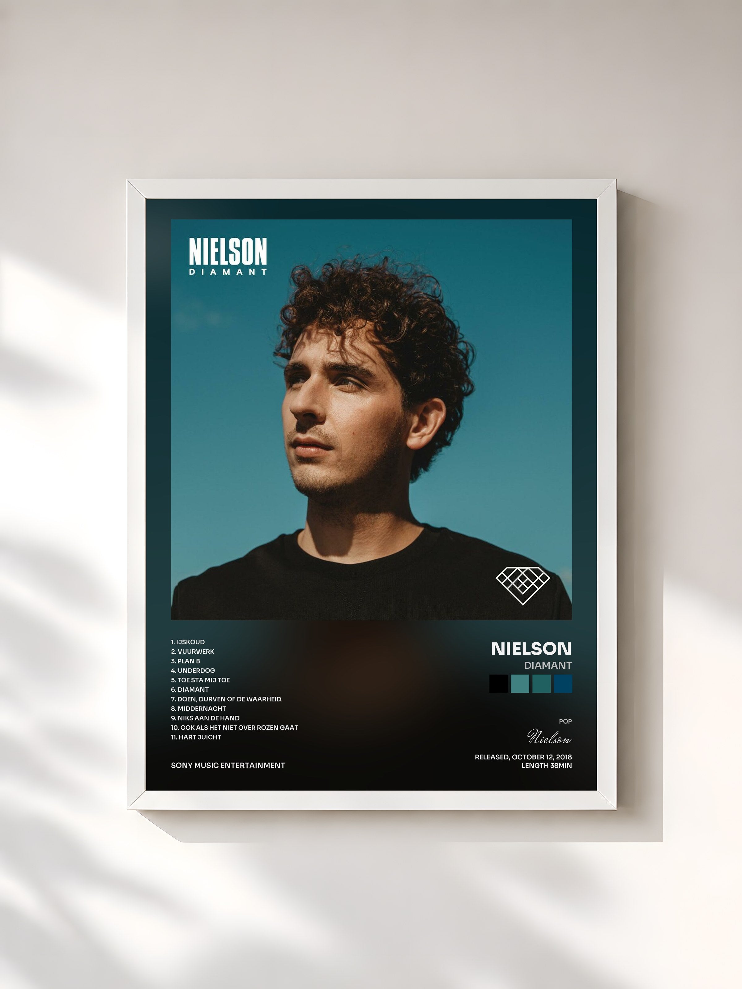#blanc Tableau de l'album Diamant de Nielson, cadre blanc, imprimé et encadré en France