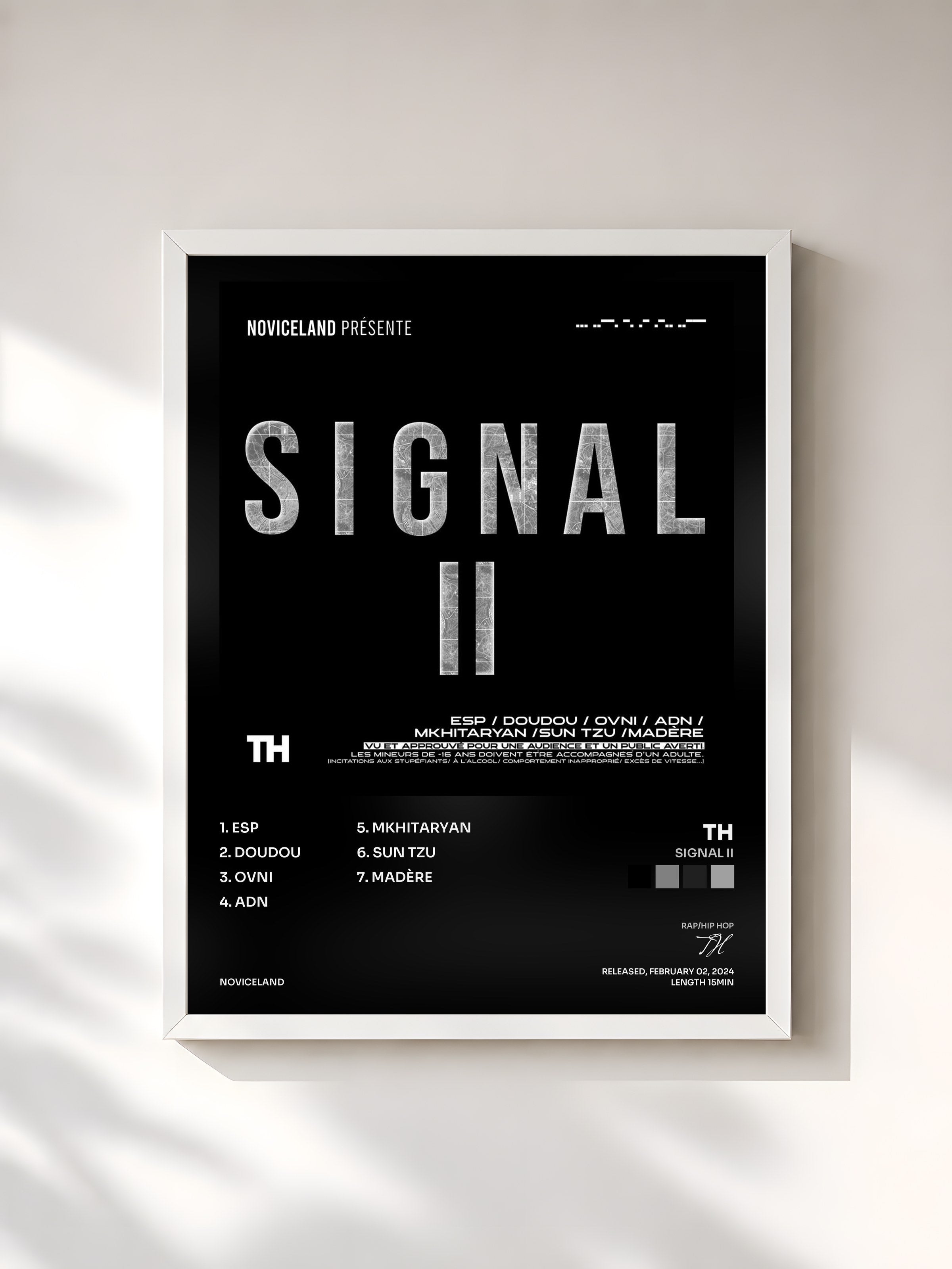 #blanc Tableau de l'album SIGNAL II de TH, cadre blanc, imprimé et encadré en France