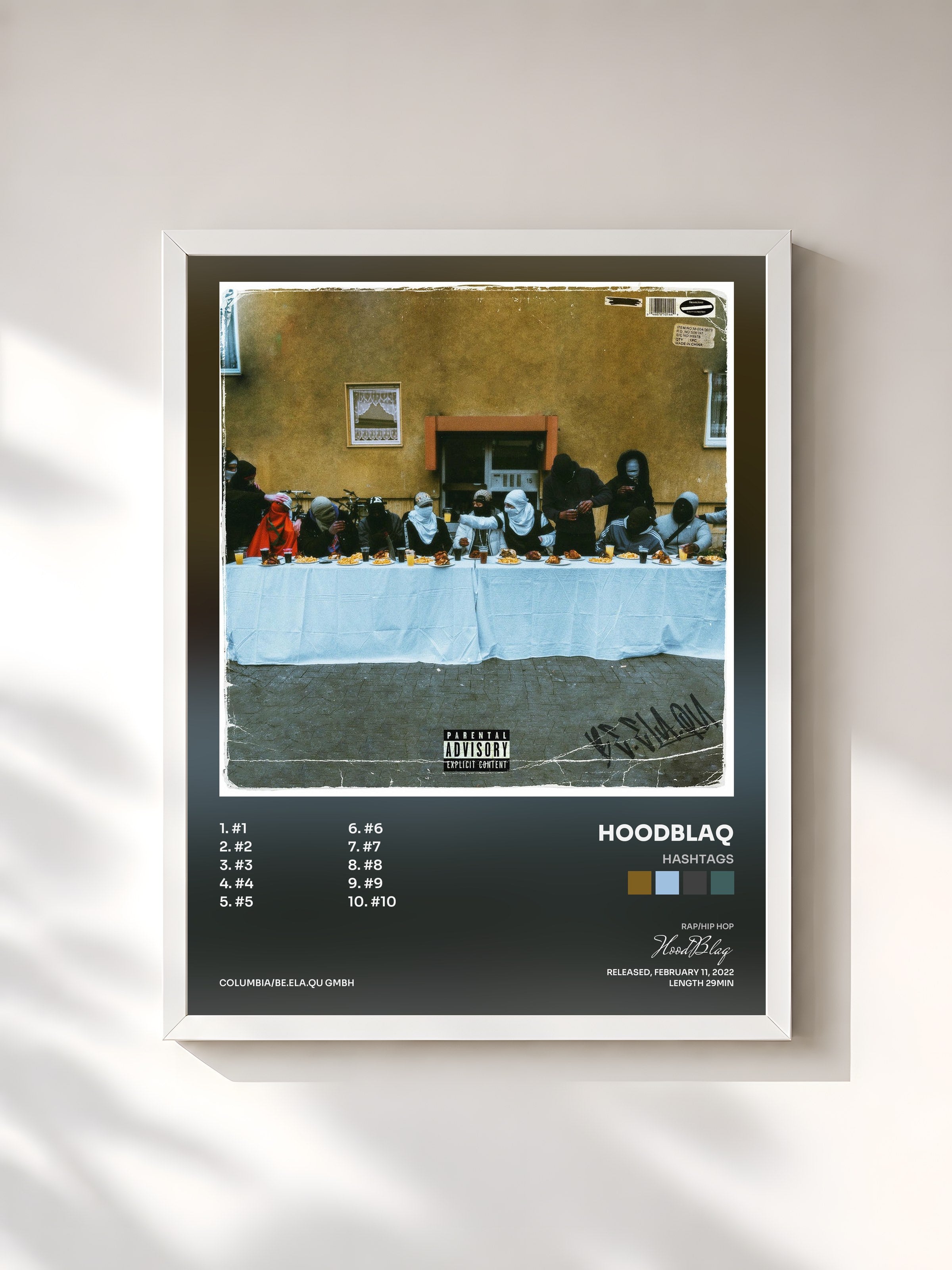#blanc Tableau de l'album HASHTAGS de HoodBlaq, cadre blanc, imprimé et encadré en France