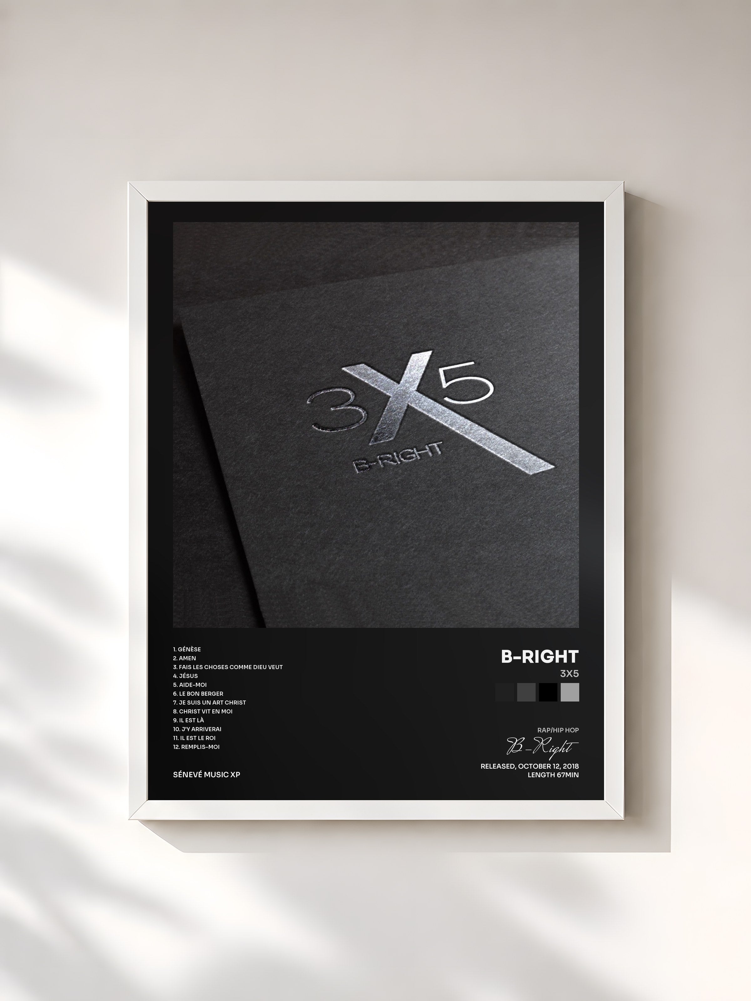 #blanc Tableau de l'album 3x5 de B-Right, cadre blanc, imprimé et encadré en France