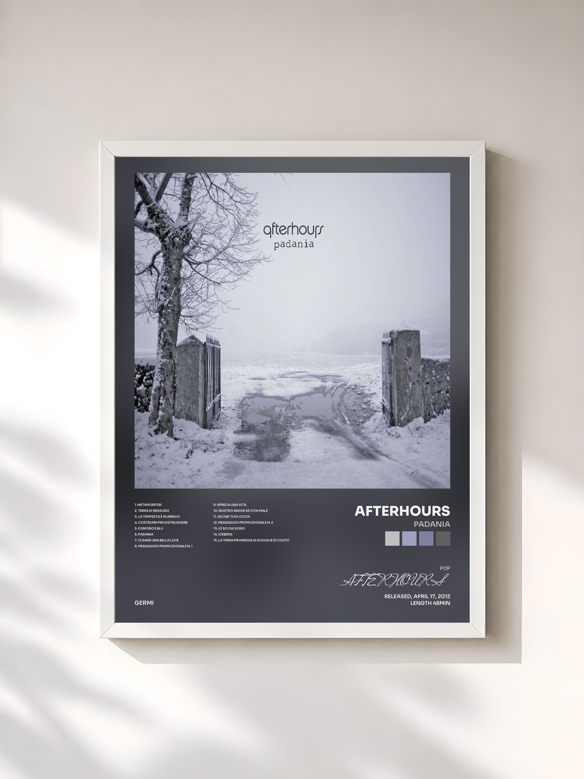 #blanc Tableau de l'album Padania de AFTERHOURS, cadre blanc, imprimé et encadré en France