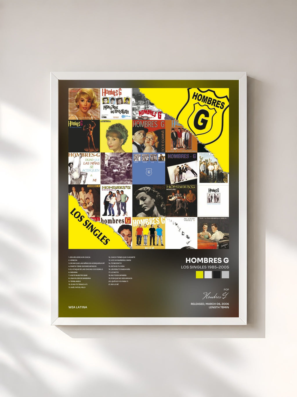 #blanc Los Singles 1985-2005 von Hombres G als gerahmter Kunstdruck, weißer Rahmen, gedruckt und gerahmt in Frankreich