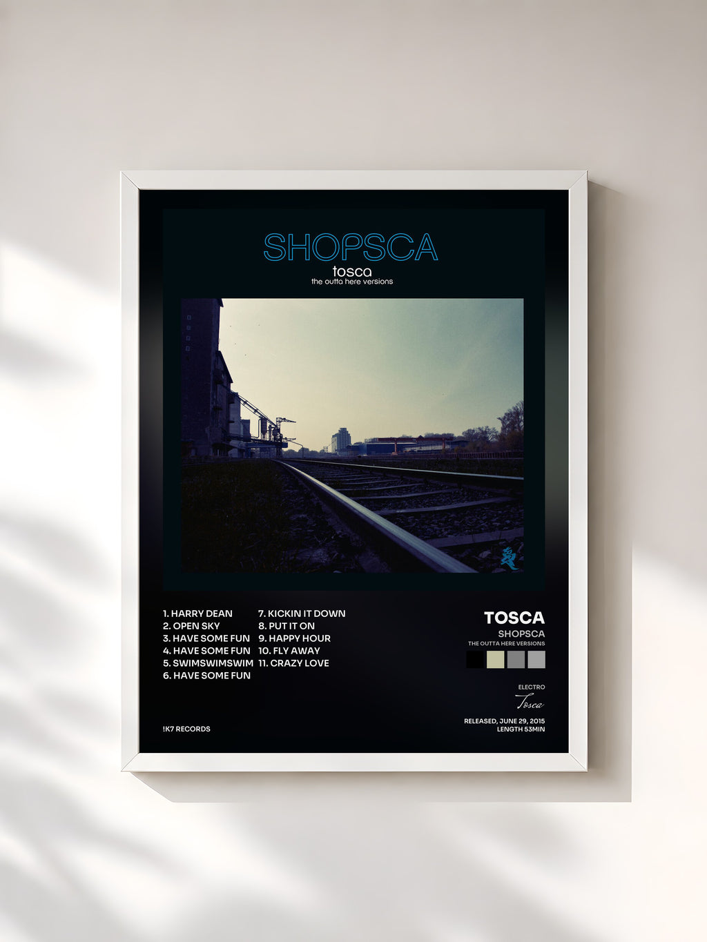 #blanc Tableau de l'album Shopsca (The Outta Here Versions) de Tosca, cadre blanc, imprimé et encadré en France