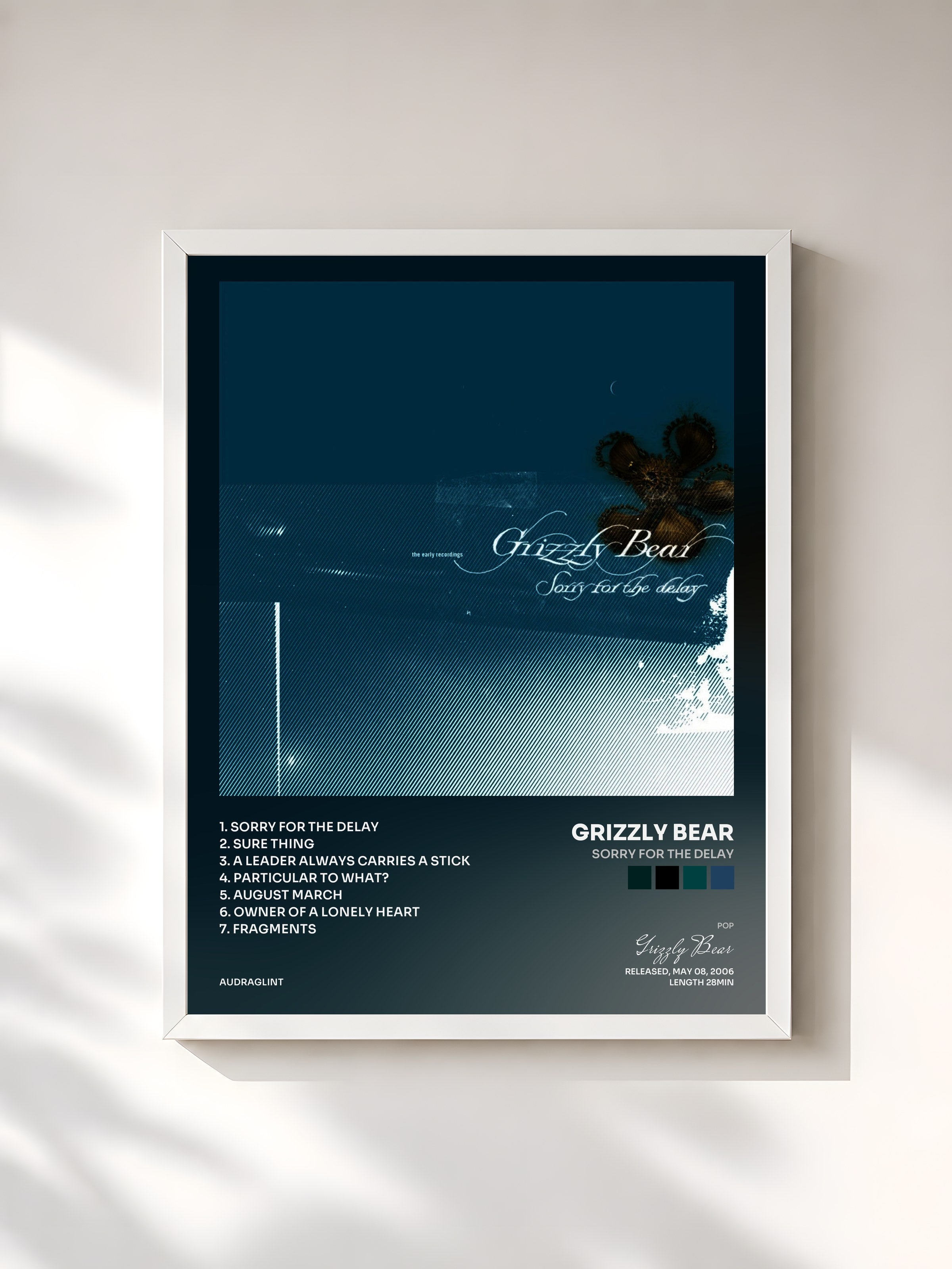 #blanc Tableau de l'album Sorry for the Delay de Grizzly Bear, cadre blanc, imprimé et encadré en France