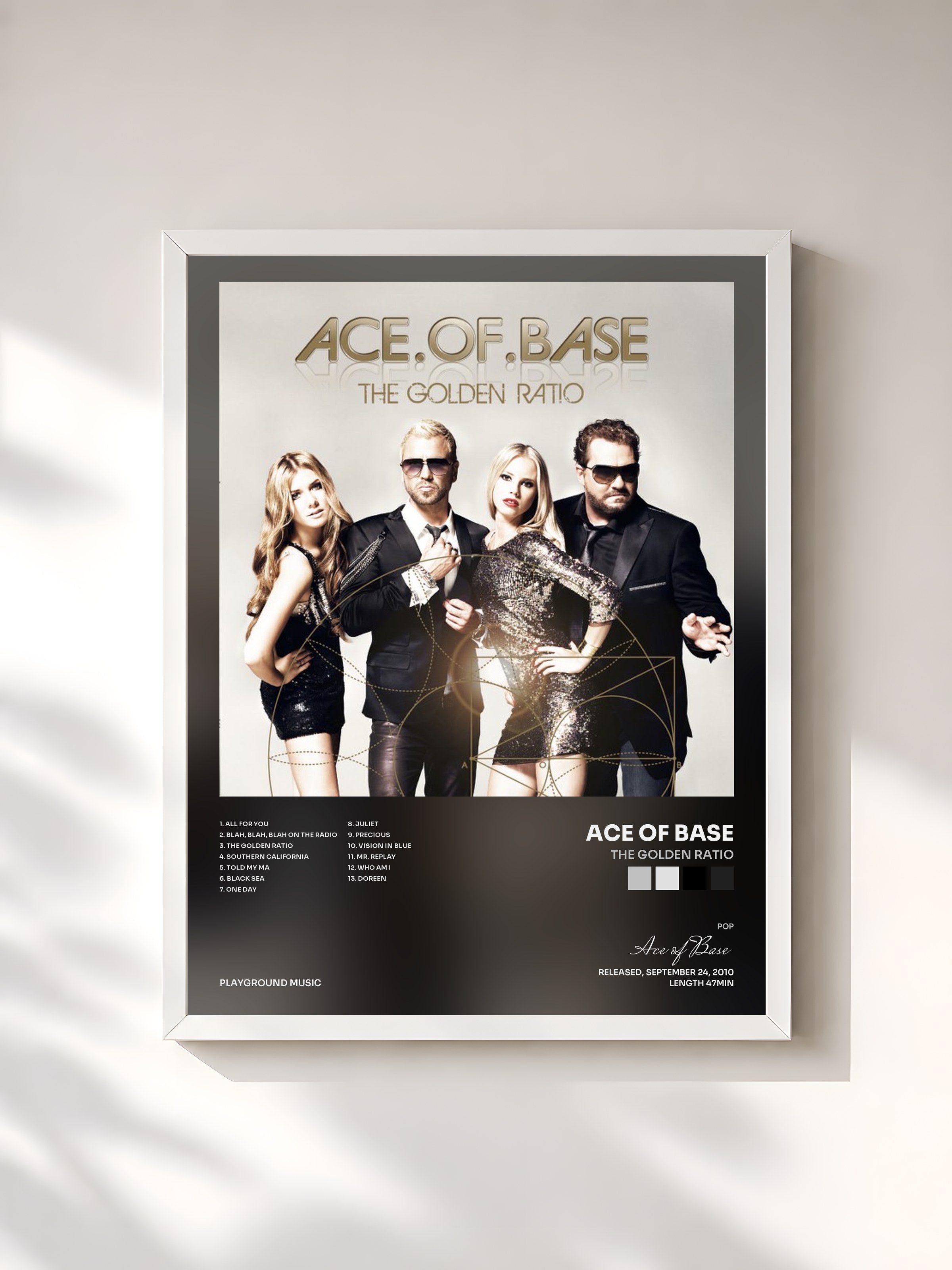 #blanc Tableau de l'album The Golden Ratio de Ace of Base, cadre blanc, imprimé et encadré en France