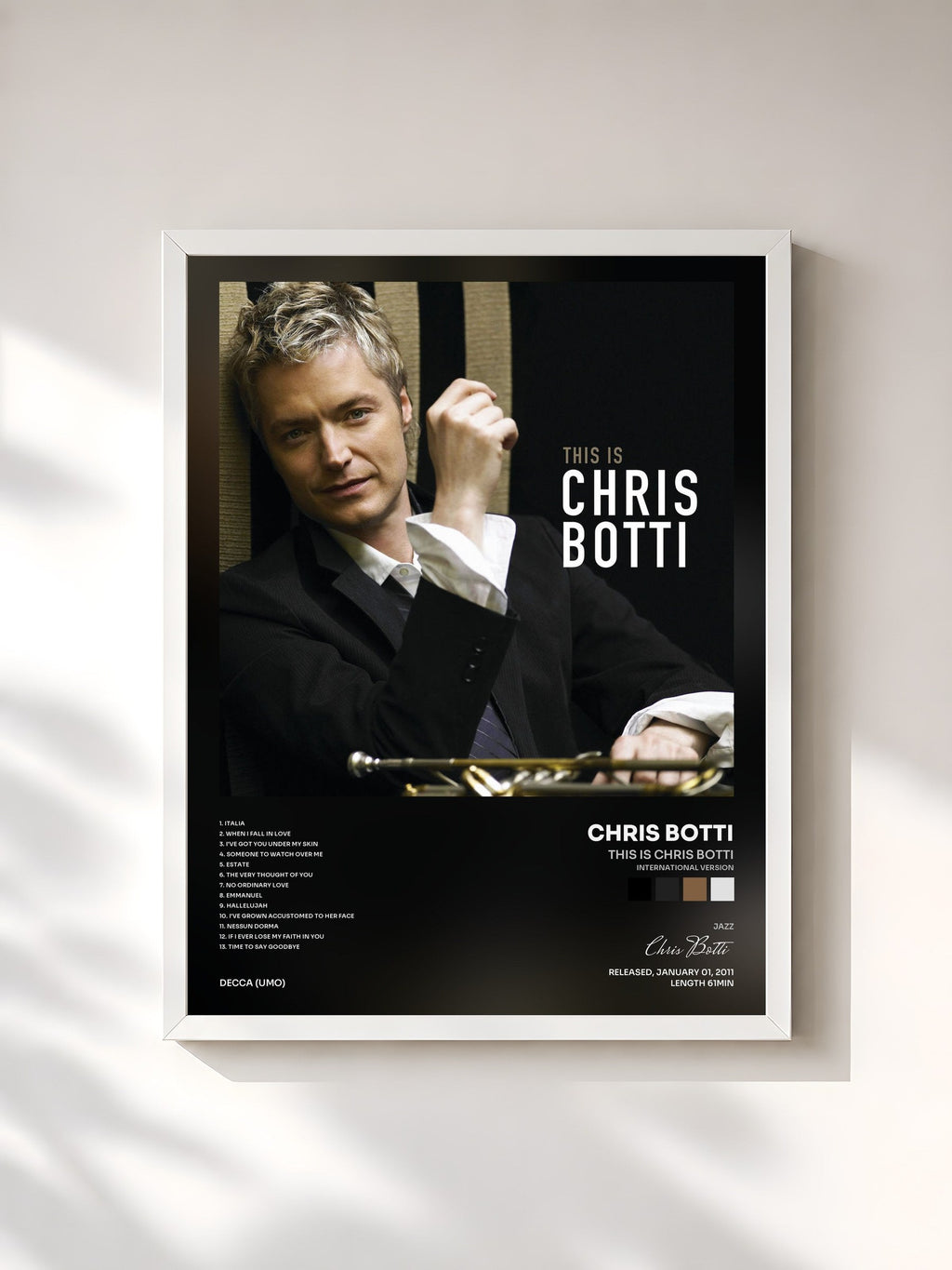 #blanc This is Chris Botti (International Version) de Chris Botti en lámina enmarcada, marco blanco, impresa y enmarcada en Francia