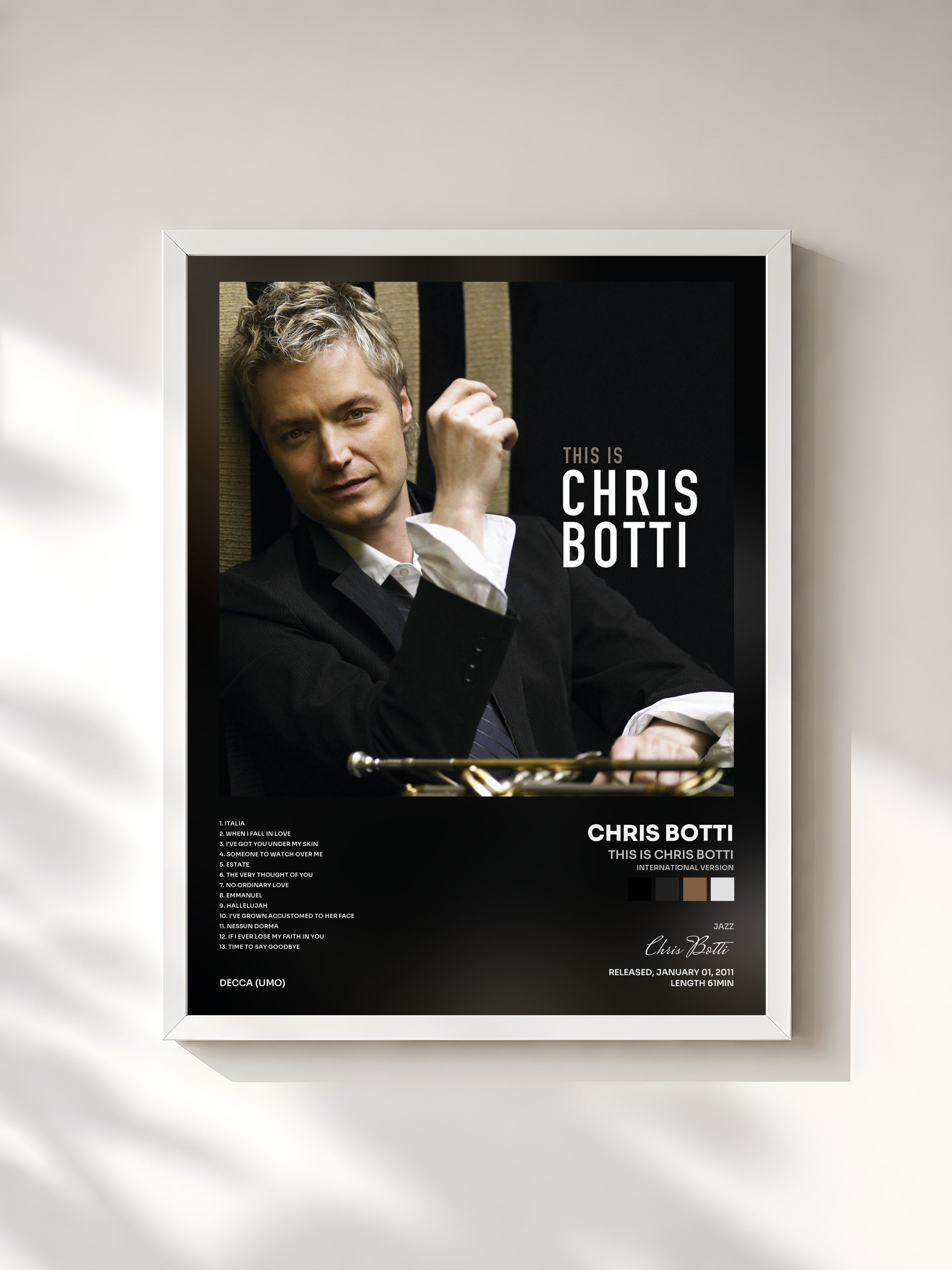 #blanc Tableau de l'album This is Chris Botti (International Version) de Chris Botti, cadre blanc, imprimé et encadré en France