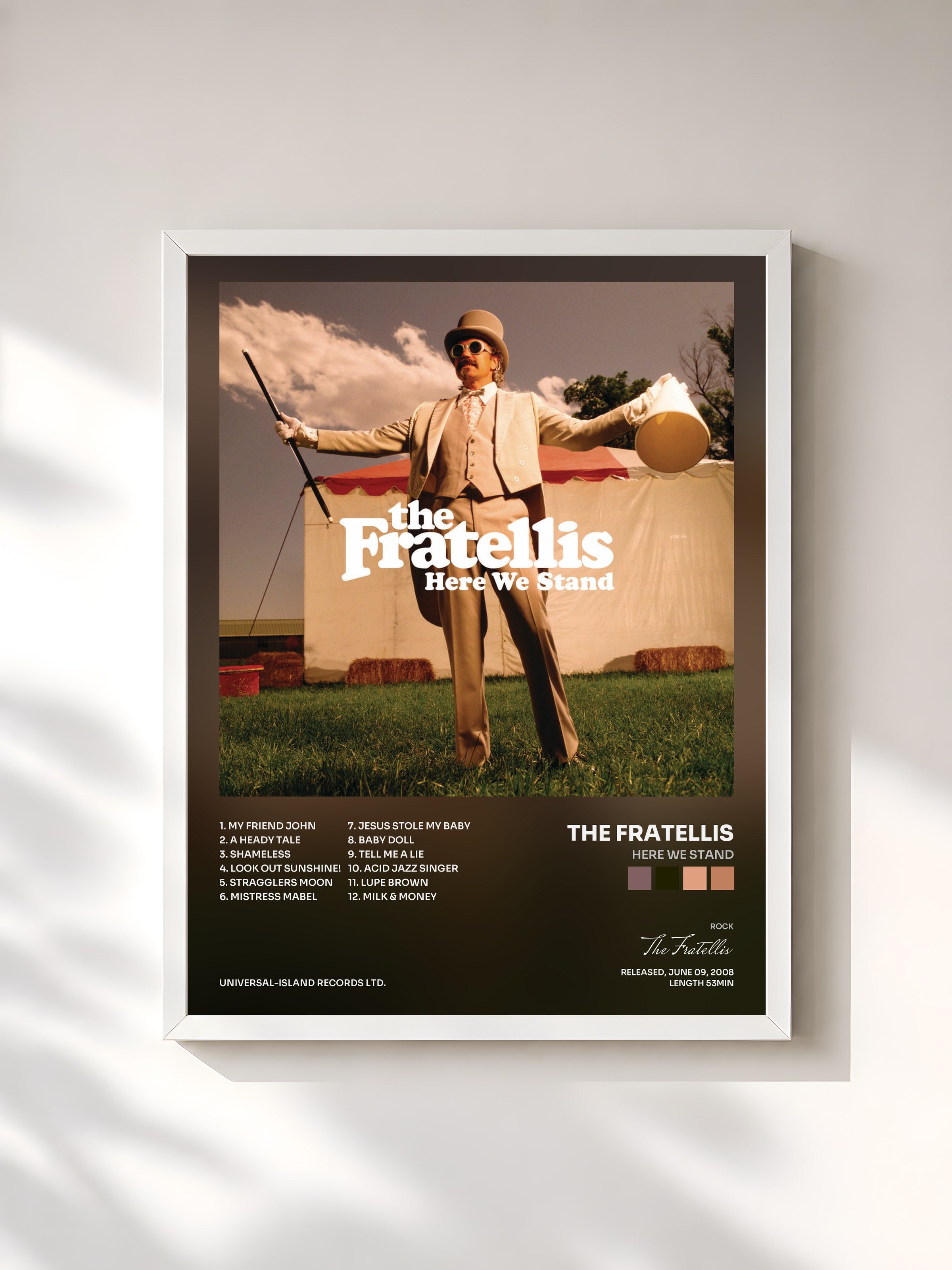 #blanc Tableau de l'album Here We Stand de The Fratellis, cadre blanc, imprimé et encadré en France