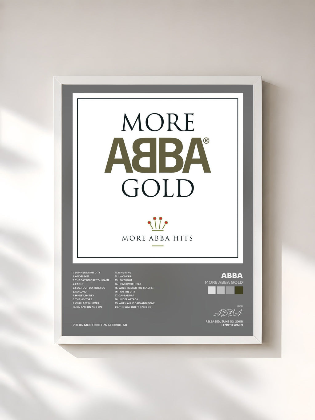 #blanc Tableau de l'album More ABBA Gold de ABBA, cadre blanc, imprimé et encadré en France