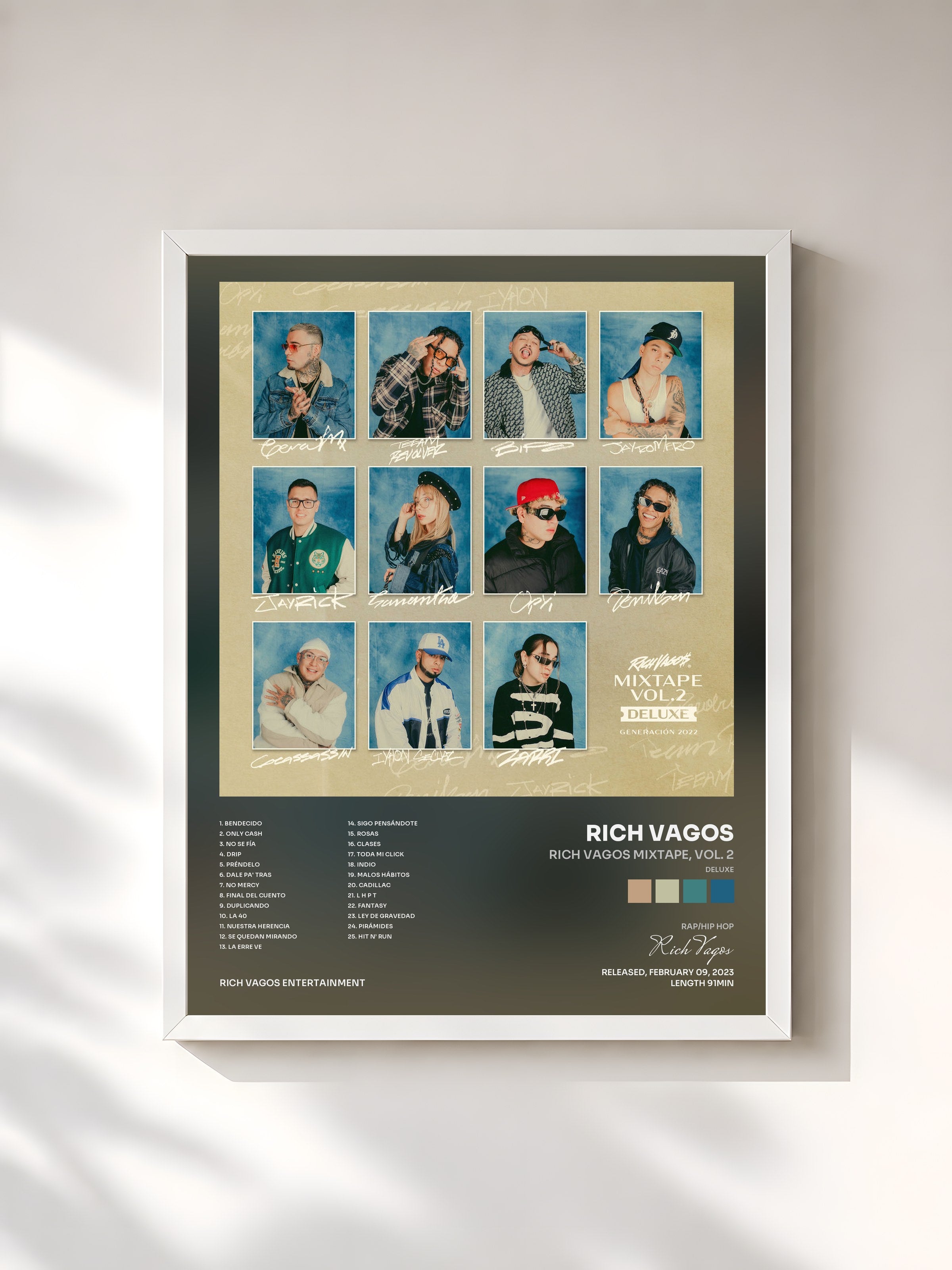 #blanc Tableau de l'album Rich Vagos Mixtape, Vol. 2 (Deluxe) de Rich Vagos, cadre blanc, imprimé et encadré en France