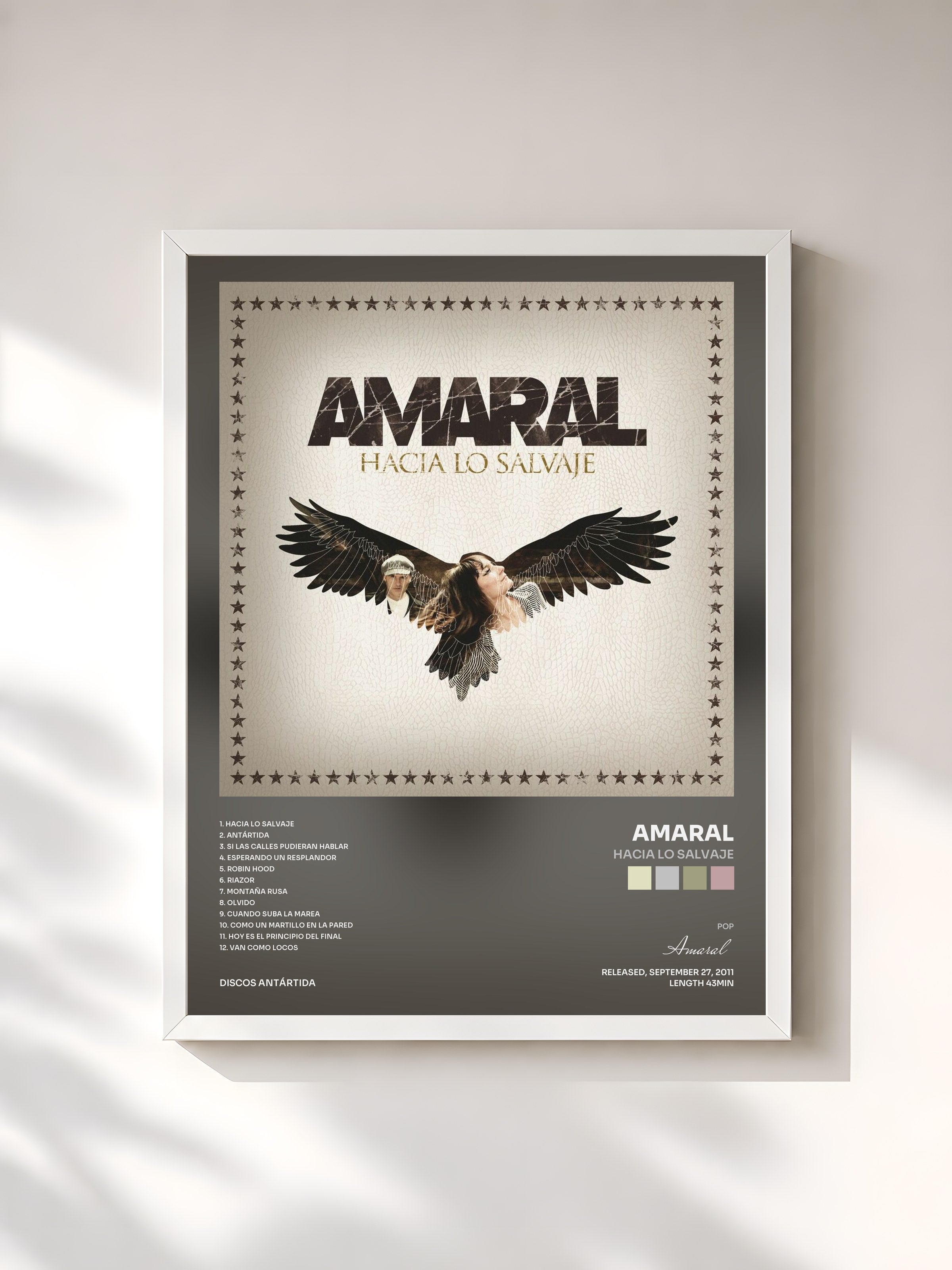 #blanc Tableau de l'album Hacia Lo Salvaje de Amaral, cadre blanc, imprimé et encadré en France