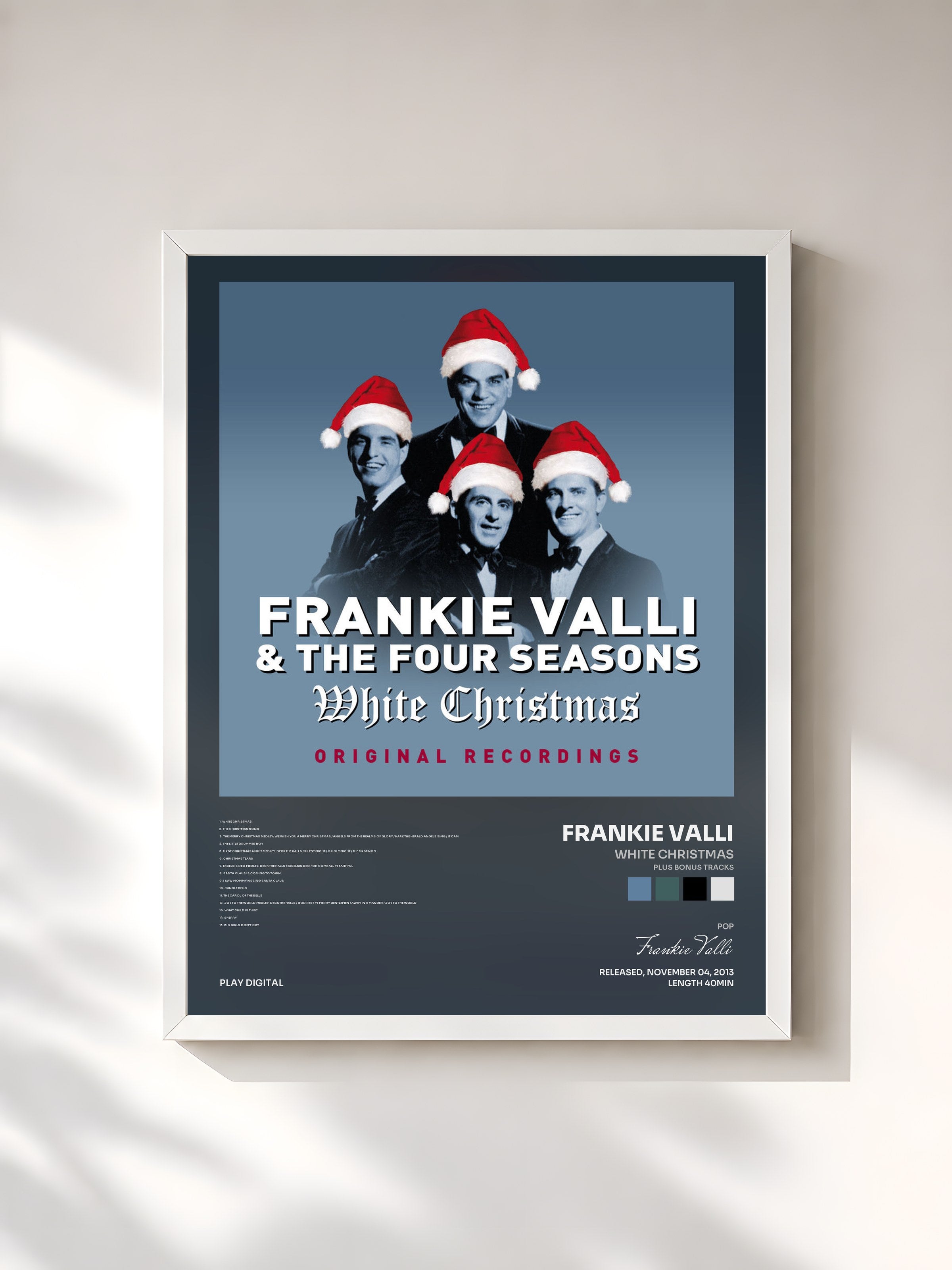 #blanc Tableau de l'album White Christmas (Plus Bonus Tracks) de Frankie Valli, cadre blanc, imprimé et encadré en France