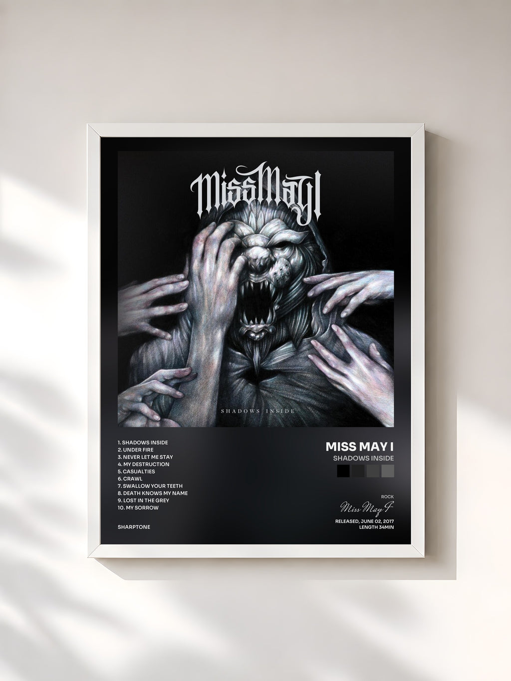 #blanc Tableau de l'album Shadows Inside de Miss May I, cadre blanc, imprimé et encadré en France