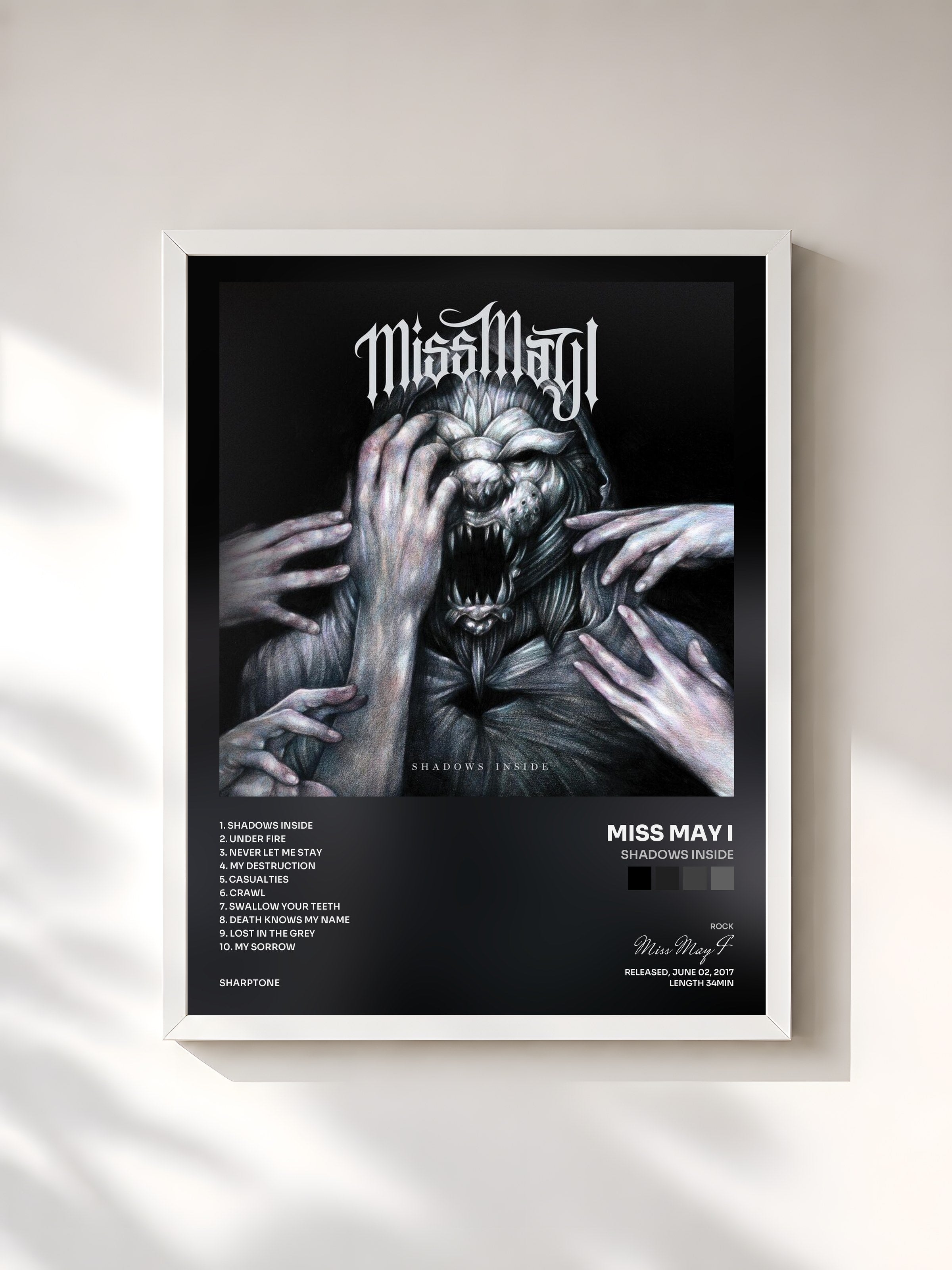 #blanc Tableau de l'album Shadows Inside de Miss May I, cadre blanc, imprimé et encadré en France
