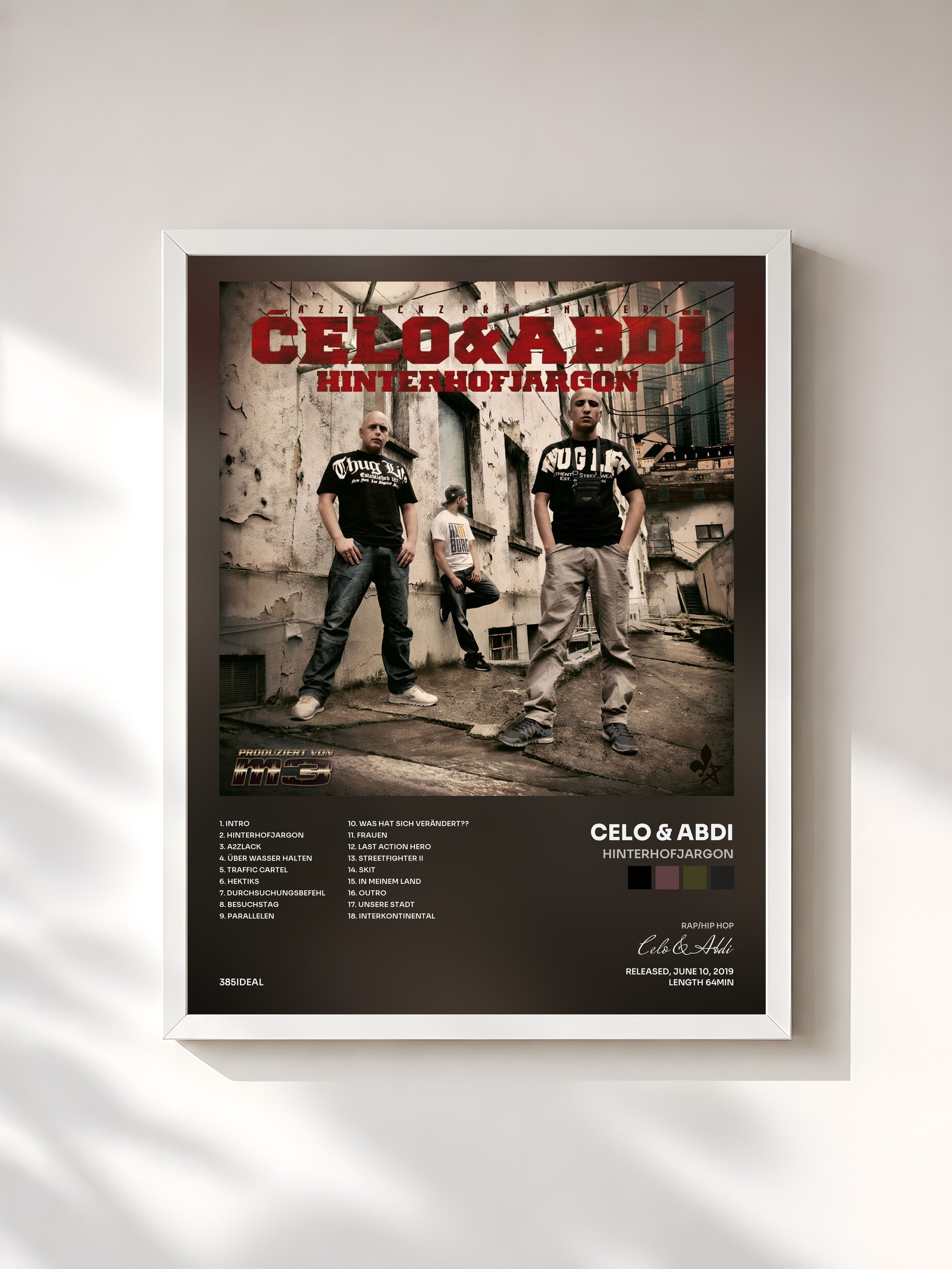 #blanc Tableau de l'album Hinterhofjargon de Celo & Abdi, cadre blanc, imprimé et encadré en France