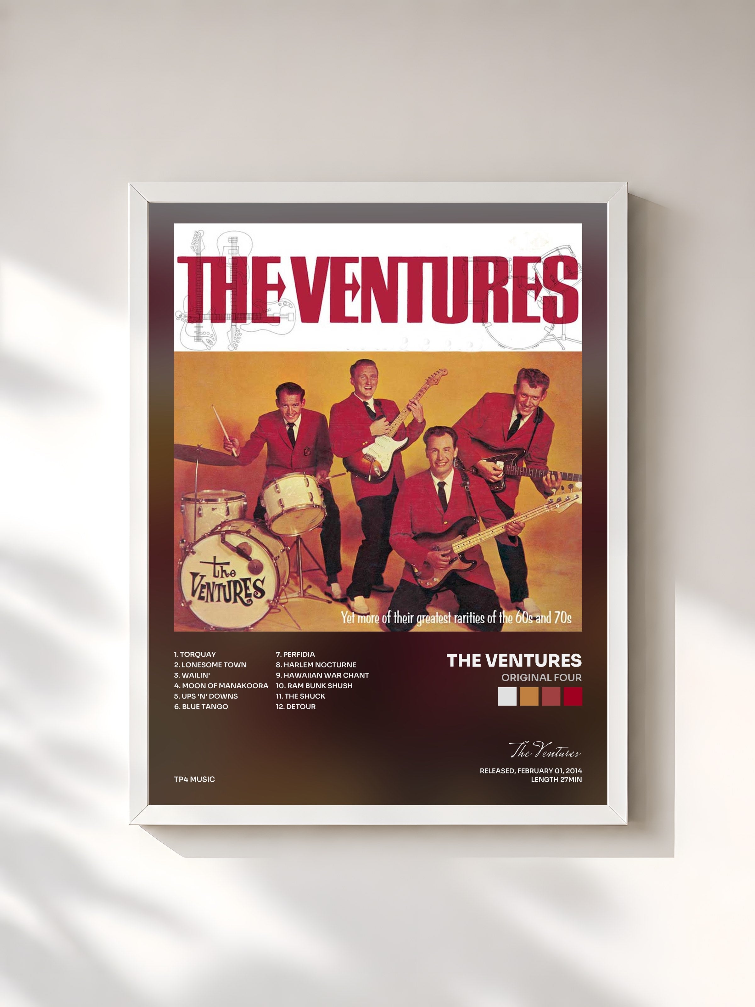 #blanc Tableau de l'album Original Four de The Ventures, cadre blanc, imprimé et encadré en France