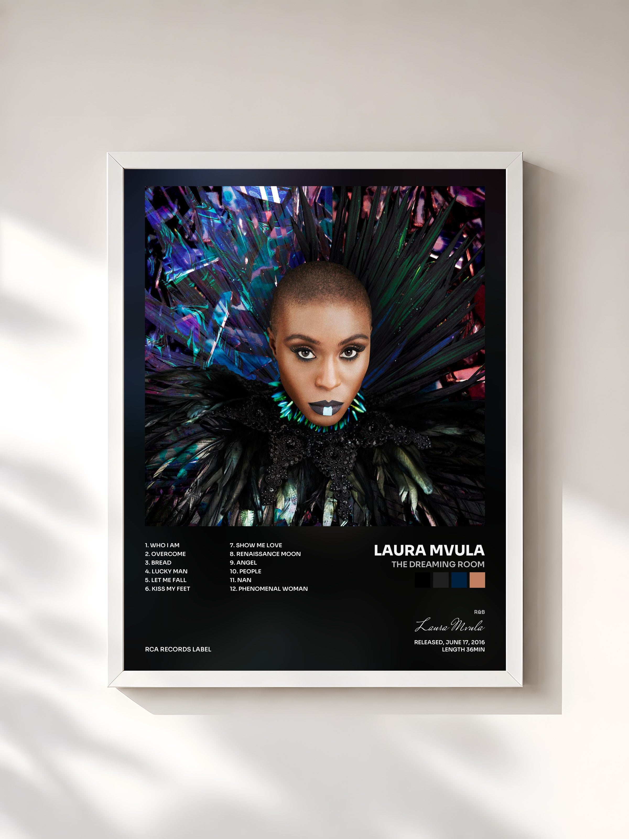 #blanc Tableau de l'album The Dreaming Room de Laura Mvula, cadre blanc, imprimé et encadré en France