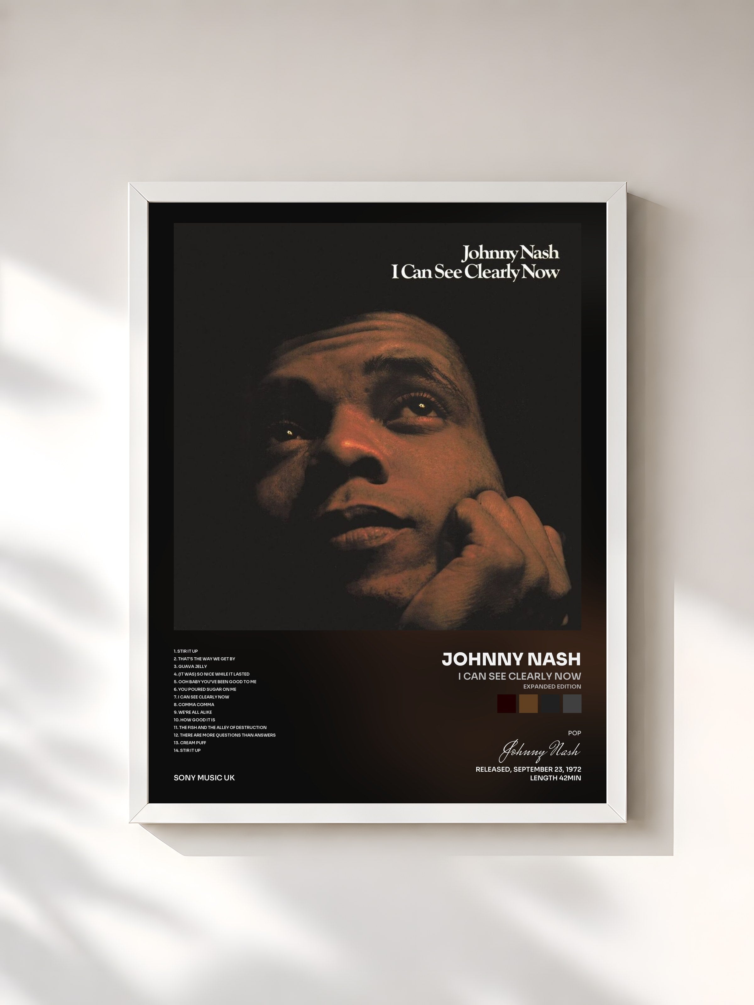 #blanc Tableau de l'album I Can See Clearly Now (Expanded Edition) de Johnny Nash, cadre blanc, imprimé et encadré en France