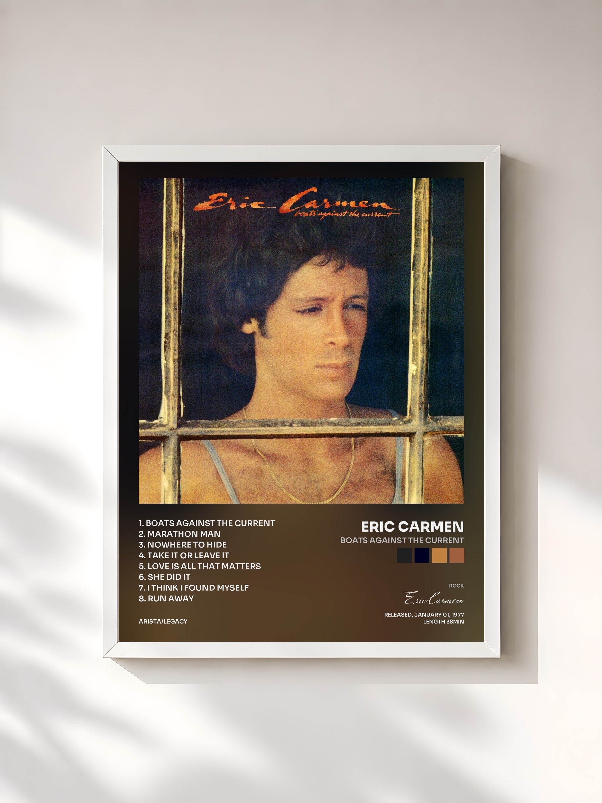 #blanc Tableau de l'album Boats Against the Current de Eric Carmen, cadre blanc, imprimé et encadré en France