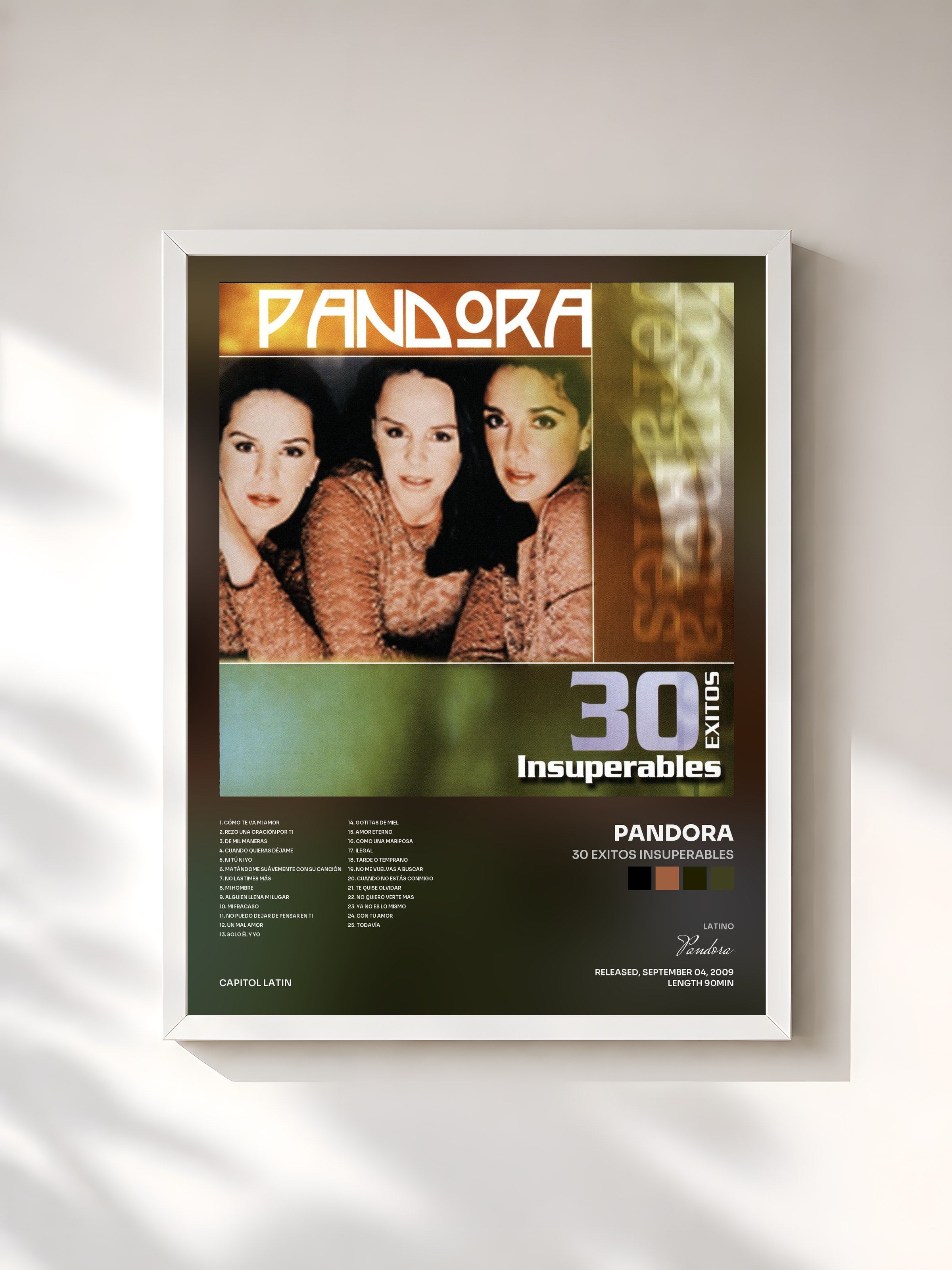 #blanc Tableau de l'album 30 Exitos Insuperables de Pandora, cadre blanc, imprimé et encadré en France