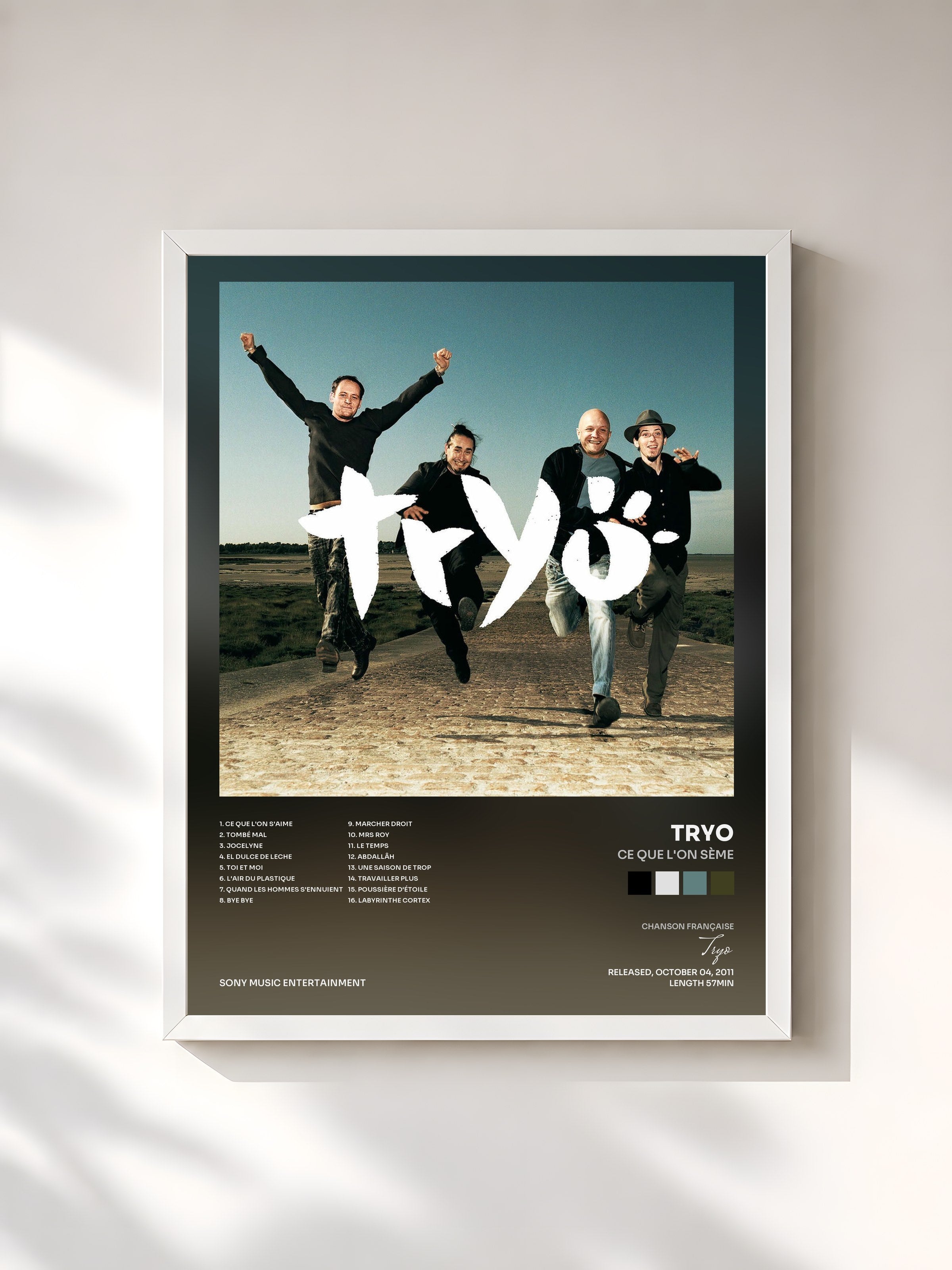 #blanc Tableau de l'album Ce que l'on sème de Tryo, cadre blanc, imprimé et encadré en France