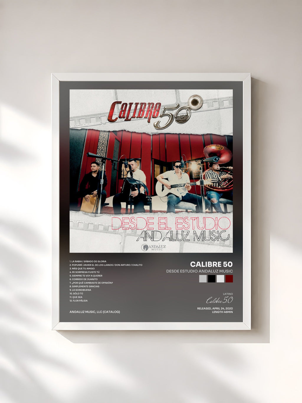 #blanc Desde Estudio Andaluz Music by Calibre 50 as a framed art print, white frame, printed and framed in France
